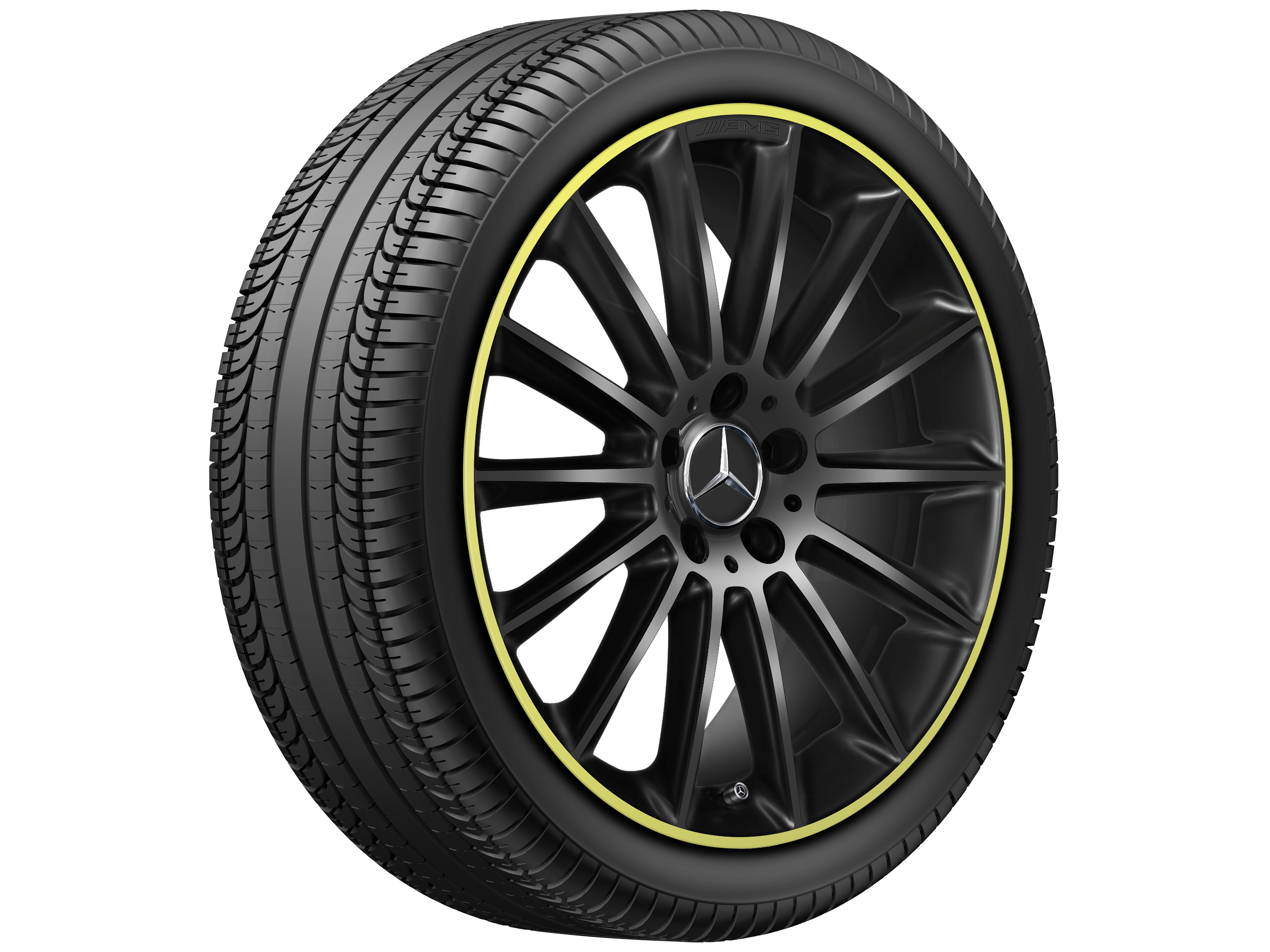 AMG multi-spoke wheel, 48.3 cm (19-inch), Rim flange, painted yellow - 7,5 J x 19 ET 49, black