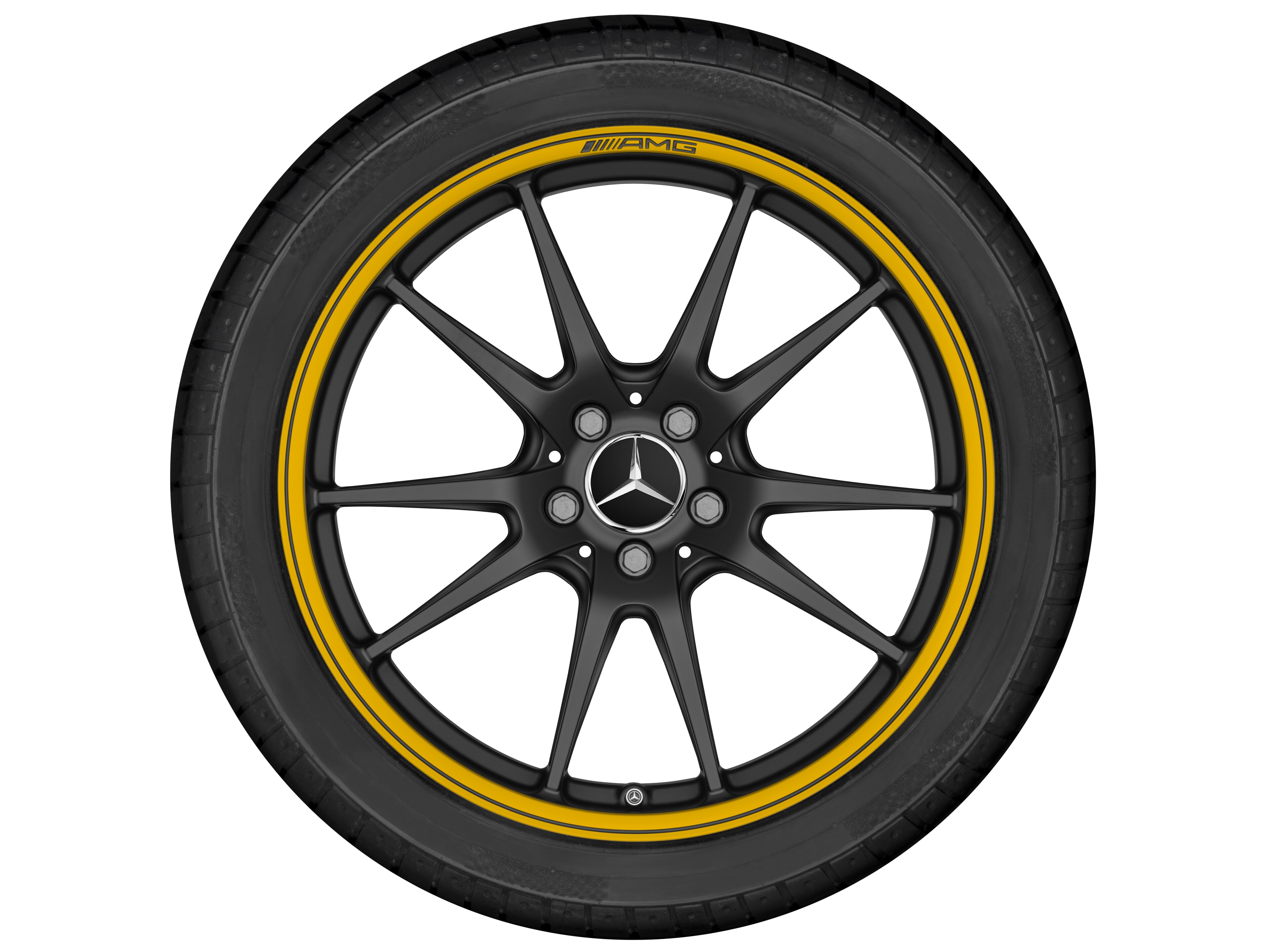 AMG forged wheel in 5-twin-spoke design, 50.8 cm (20-inch), Rim flange, painted yellow - 10,5 J x 20 ET 57, matt black, high-sheen