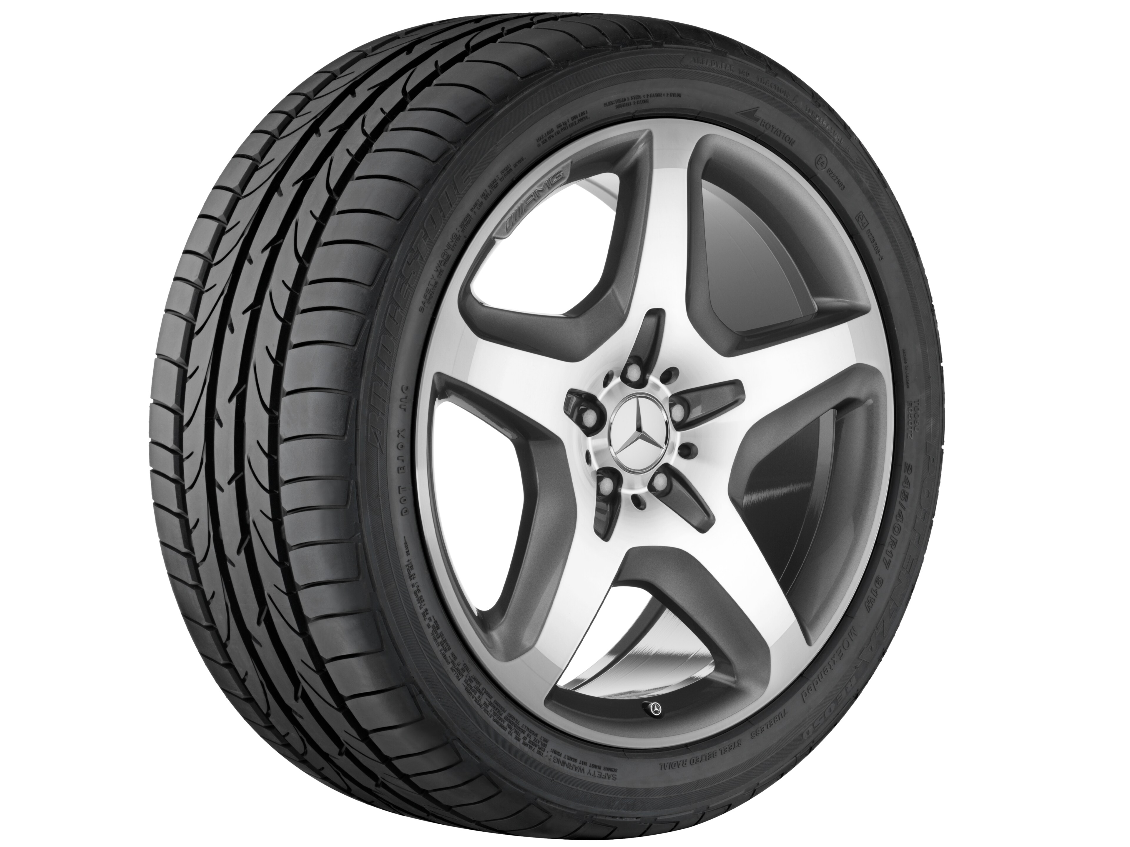 AMG 5-spoke wheel, 53.3 cm (21-inch) - 10 J x 21 ET 46, titanium grey, high-sheen