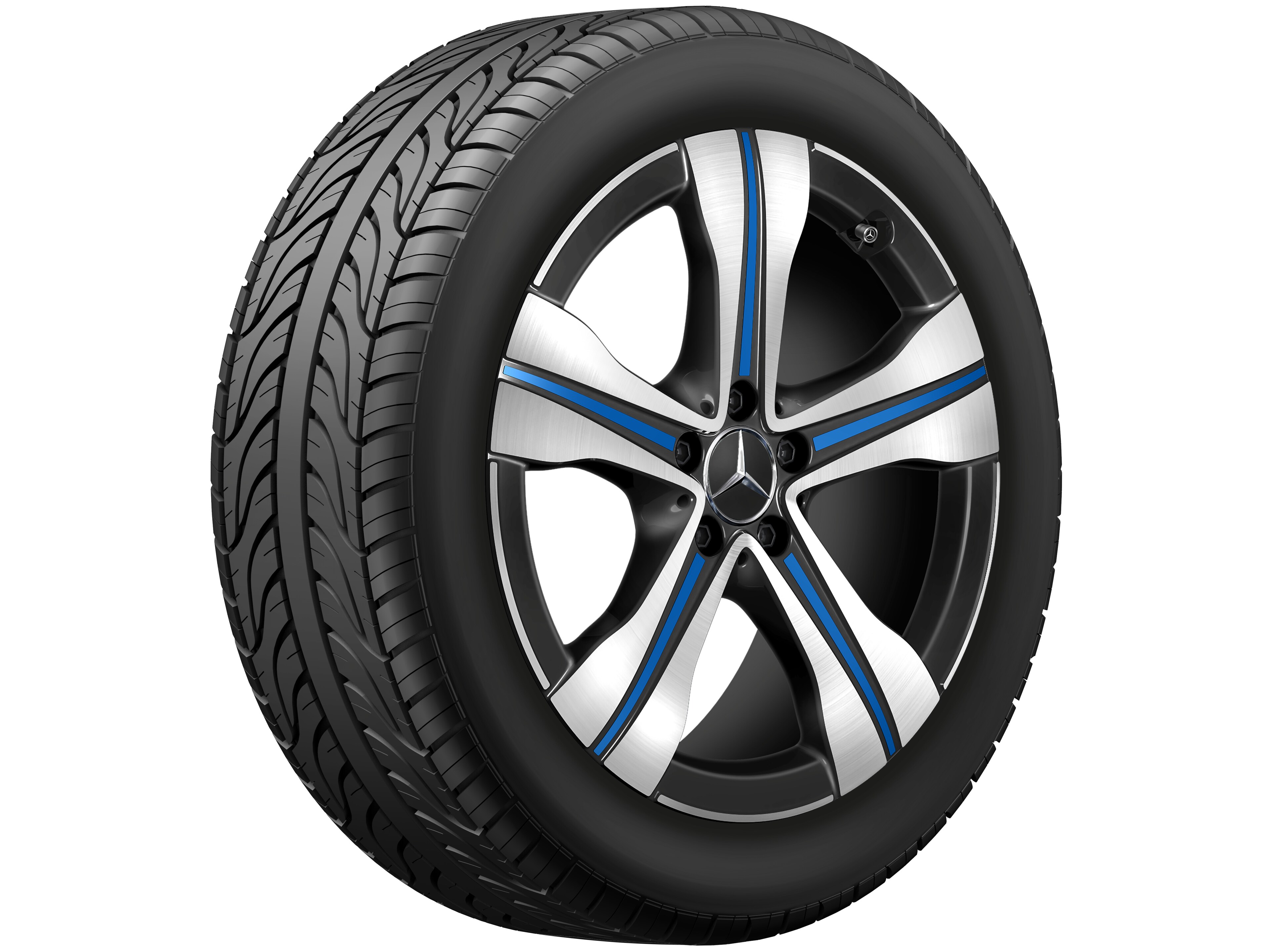 5-spoke wheel, Aero, 48.3 cm (19-inch), High-sheen finish, with blue elements - 7,5 J x 19 ET 53,5, black / blue, high-sheen