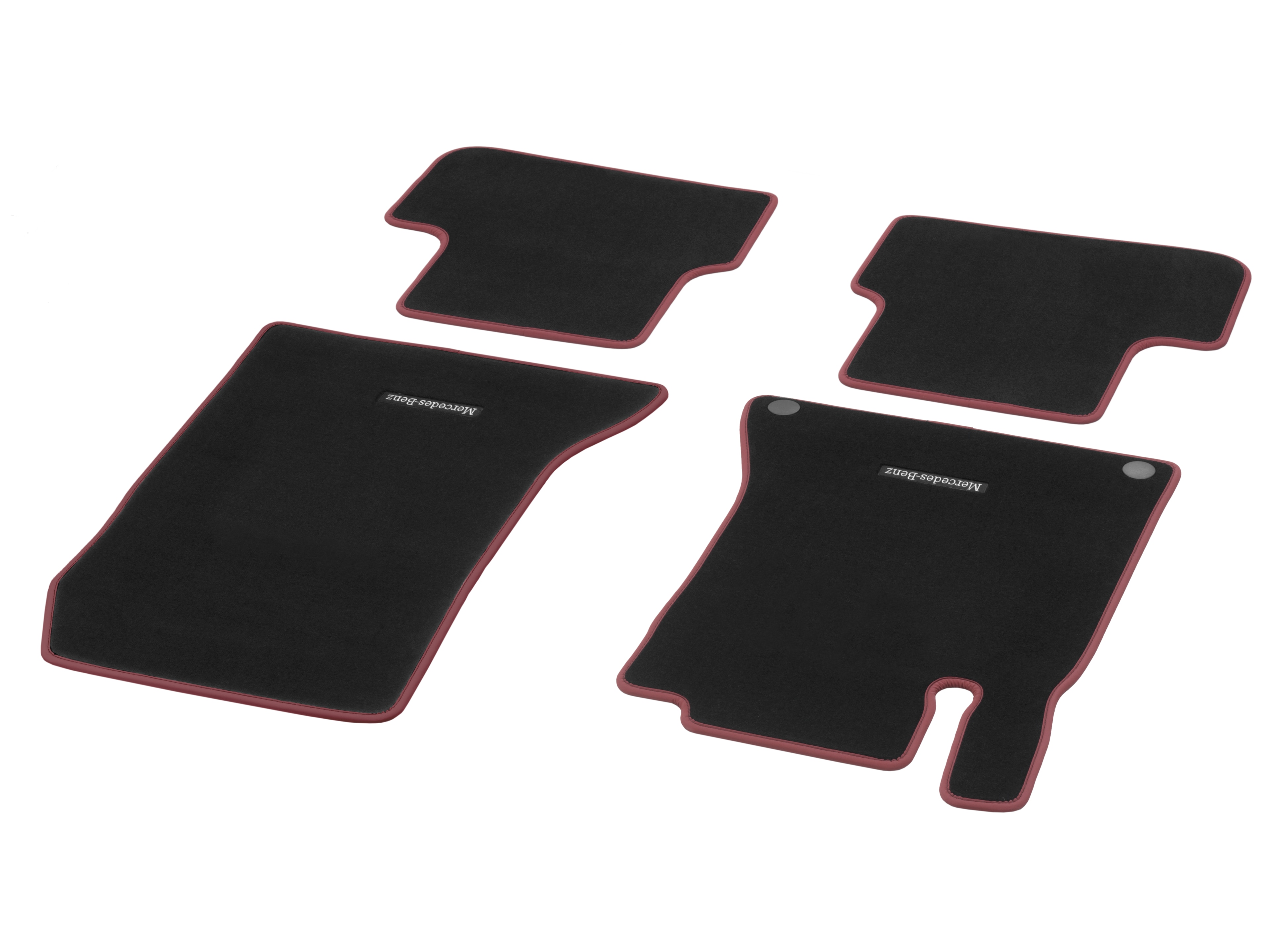 Velour floor mats CLASSIC, Set, Set of 4 - LHD, black / cranberry red, Cranberry red edging