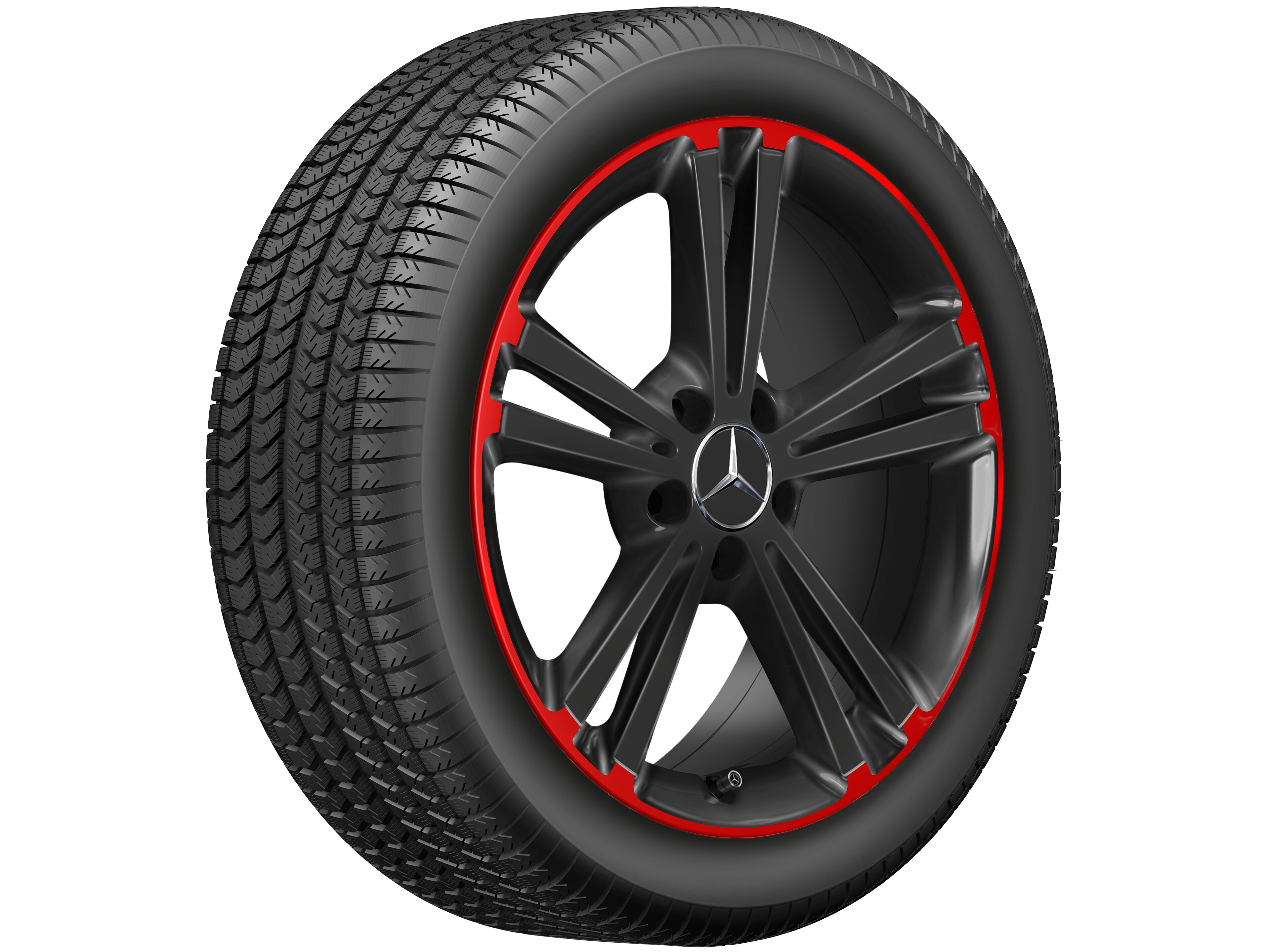 5-twin-spoke wheel, 45.7 cm (18-inch), Rim flange, red - 7,5 J x 18 ET 49, black / red, high-sheen rim flange