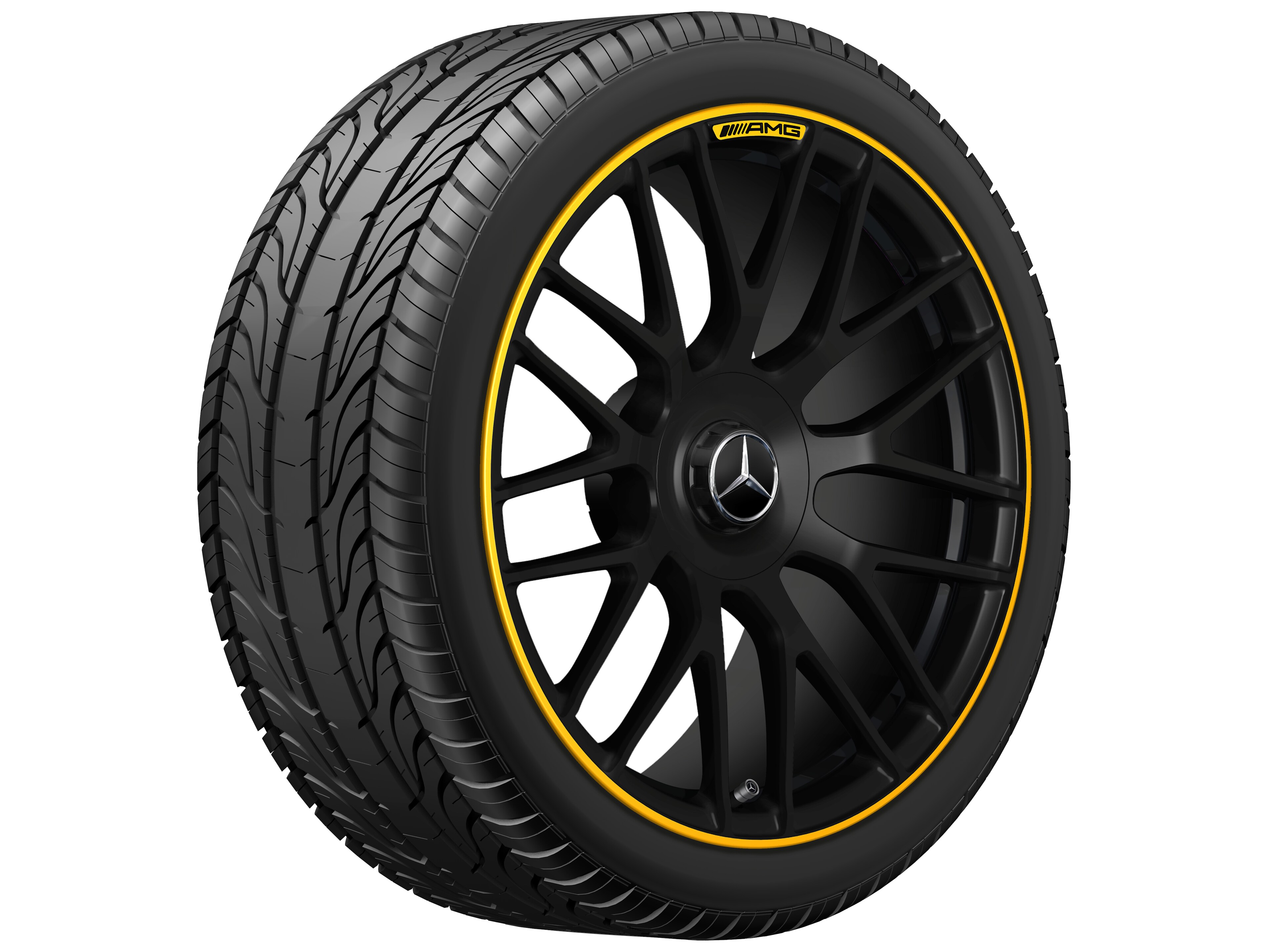 AMG forged wheel in cross-spoke design, 48.3 cm (19-inch), Rim flange, painted yellow - 9 J x 19 ET 25, matt black, high-sheen rim flange