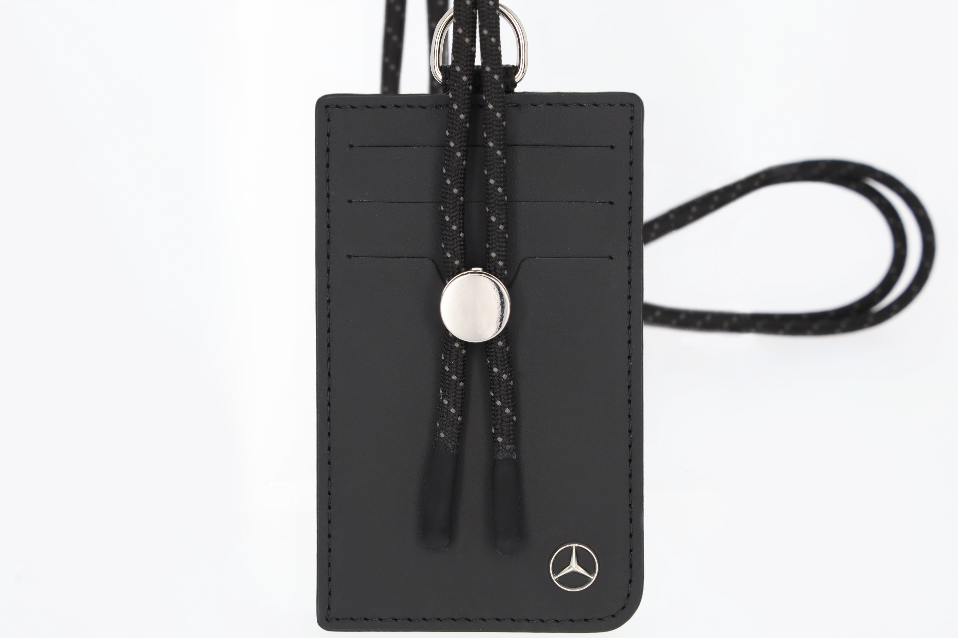 Credit card holder, with cord, vehicle leather - black, Leather
