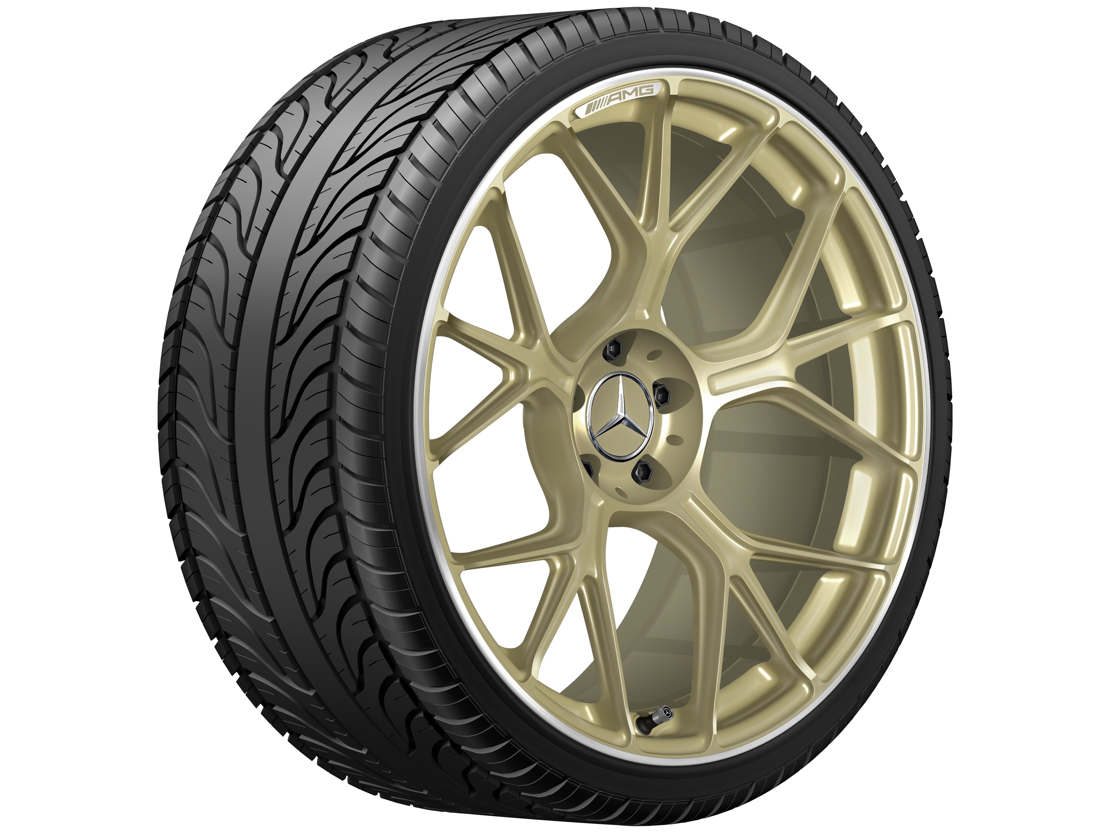 AMG forged wheel in cross-spoke design, 53.3 cm (21-inch) - 11 J x 21 ET 33, gold-coloured, high-sheen rim flange