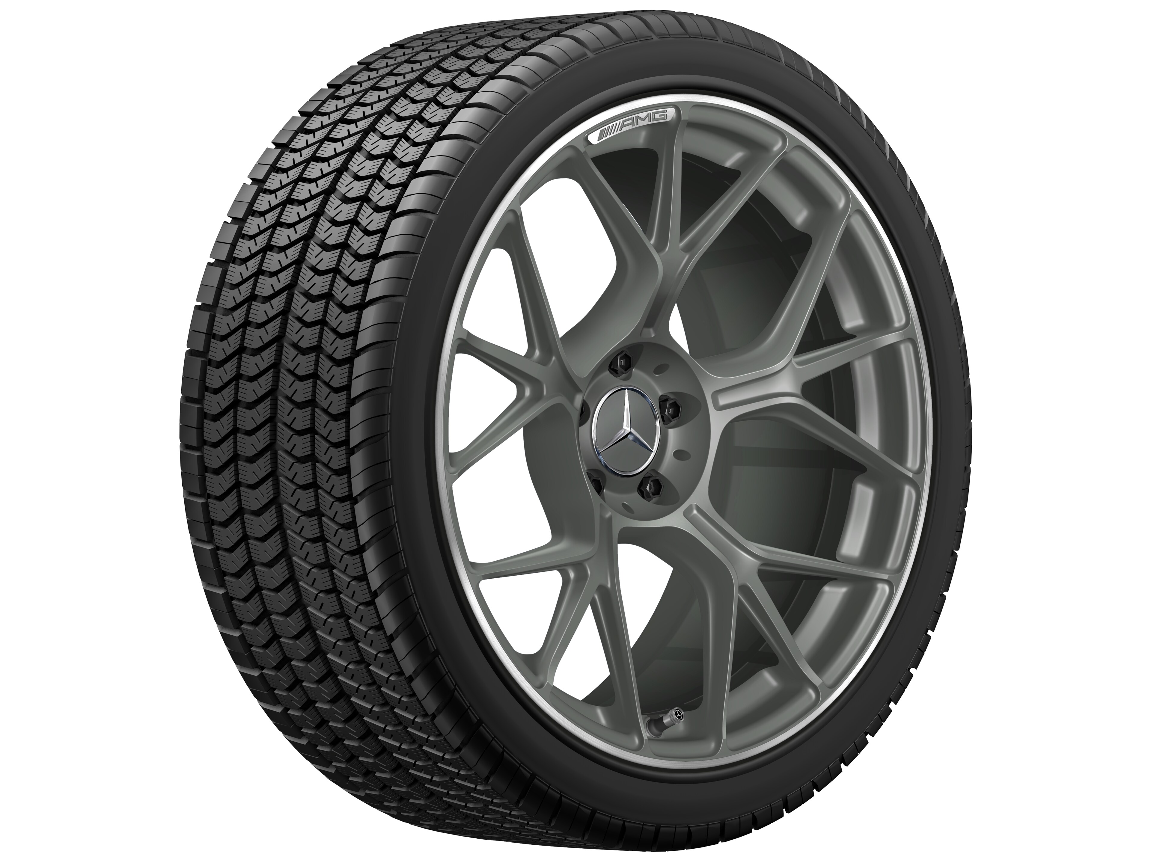 AMG forged wheel in cross-spoke design, 50.8 cm (20-inch), High-sheen rim flange - 9,5 J x 20 ET 19, matt himalaya grey, high-sheen rim flange
