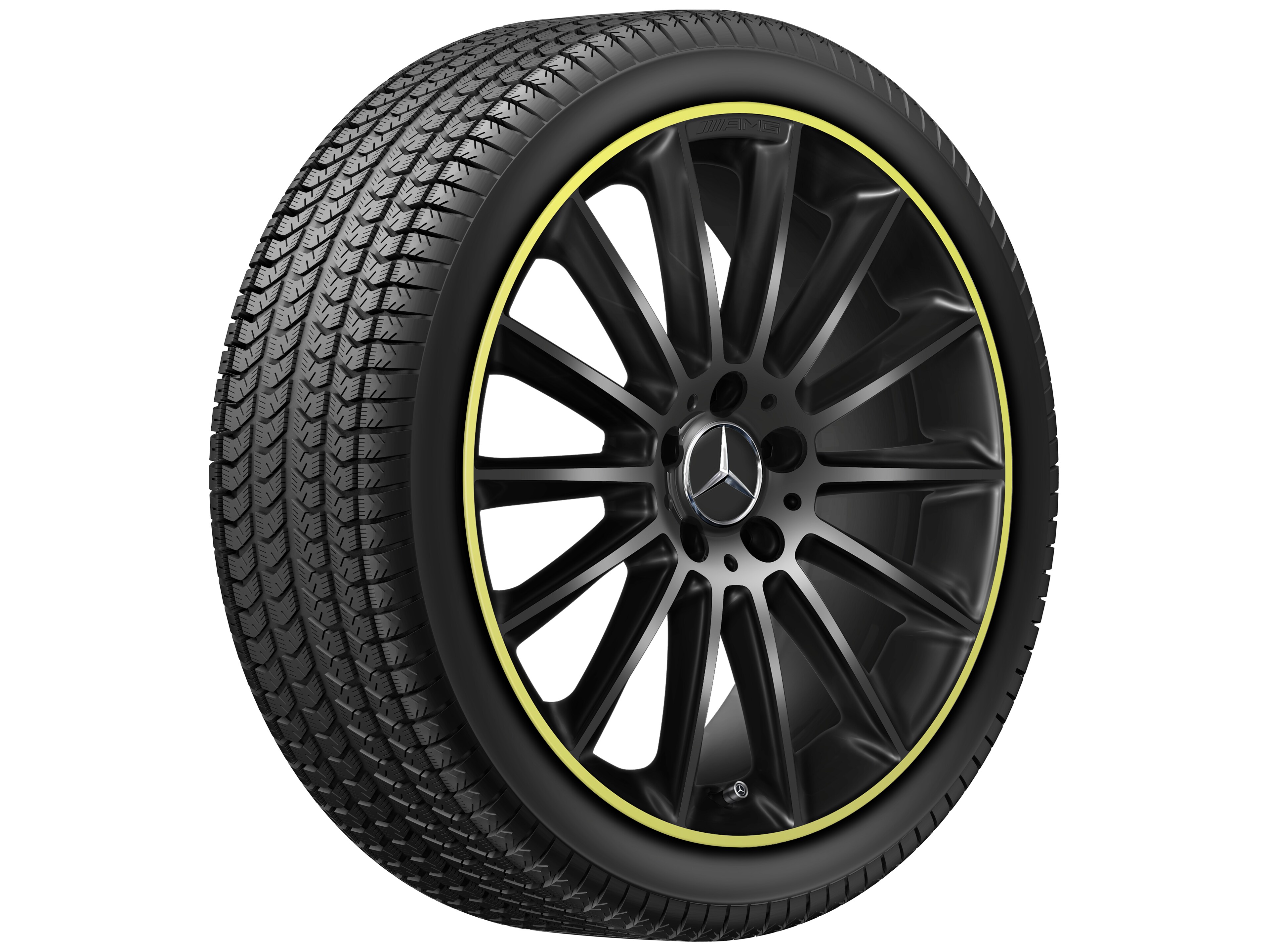 AMG multi-spoke wheel, 48.3 cm (19-inch), Rim flange, painted yellow - 7,5 J x 19 ET 49, black