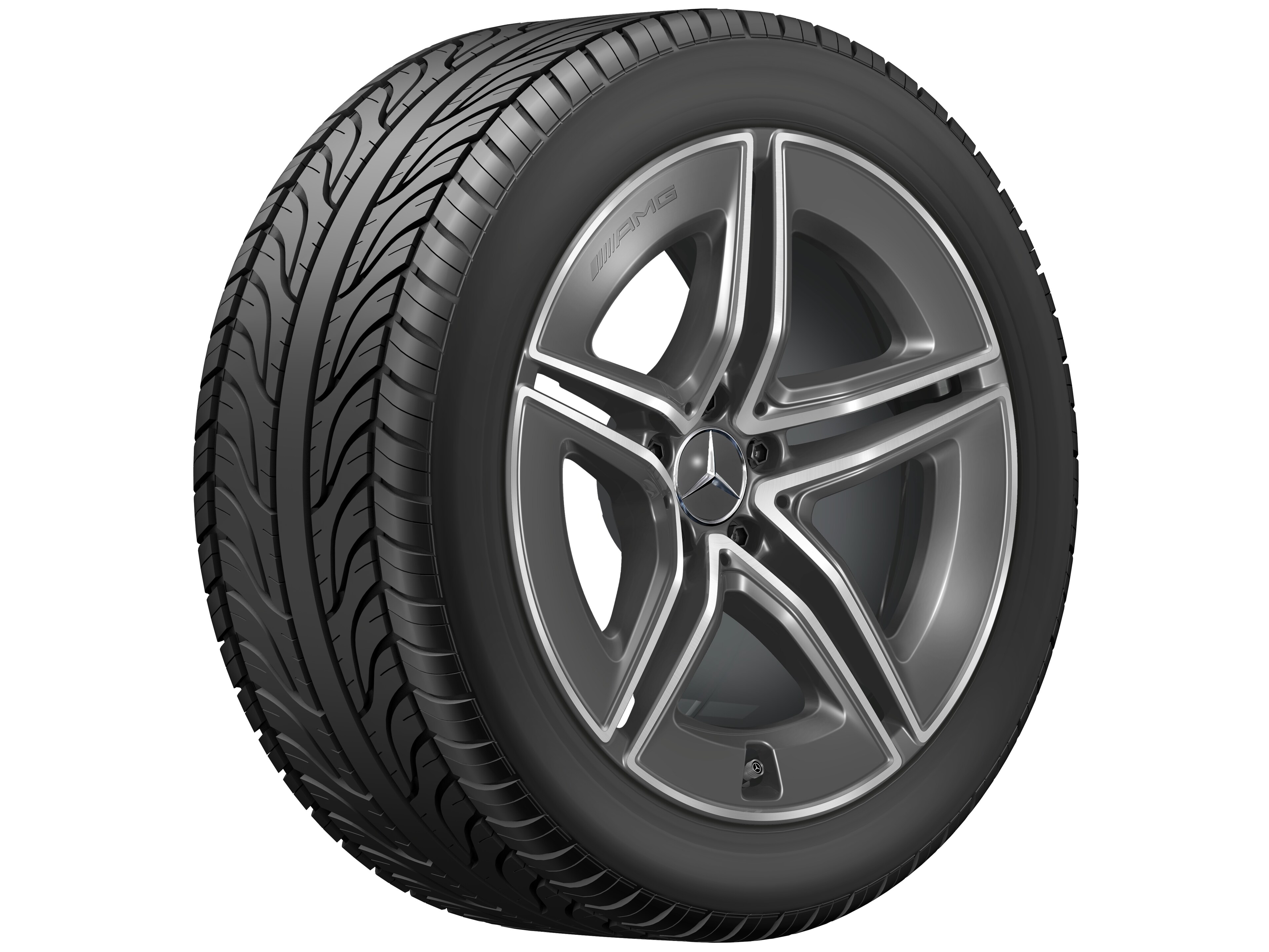 AMG light-alloy wheel, in 5-twin-spoke design, 48.3 cm (19-inch) - 9,5 J x 19 ET 22,1, tantalite grey, high-sheen