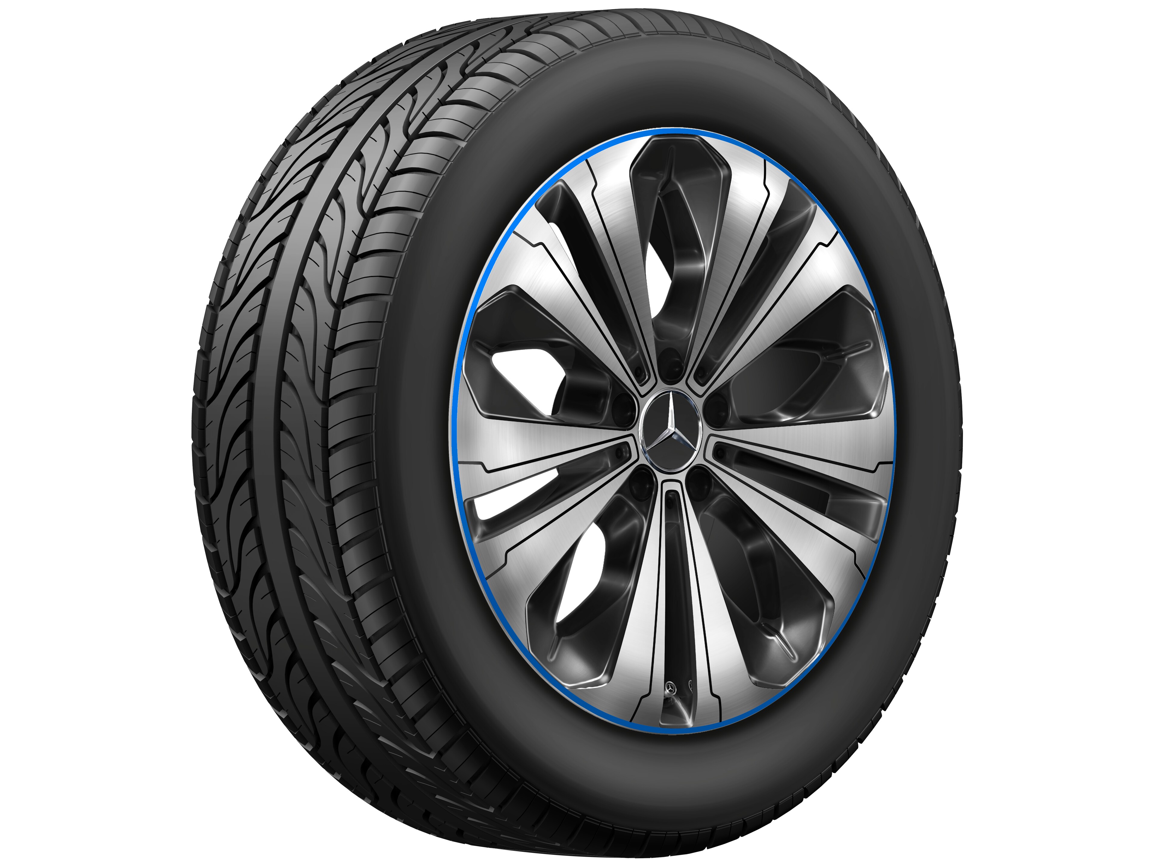 5-twin-spoke wheel, Aero, 48.3 cm (19-inch), High-sheen finish, with blue rim flange - 8 J x 19 ET 34, black, high-sheen