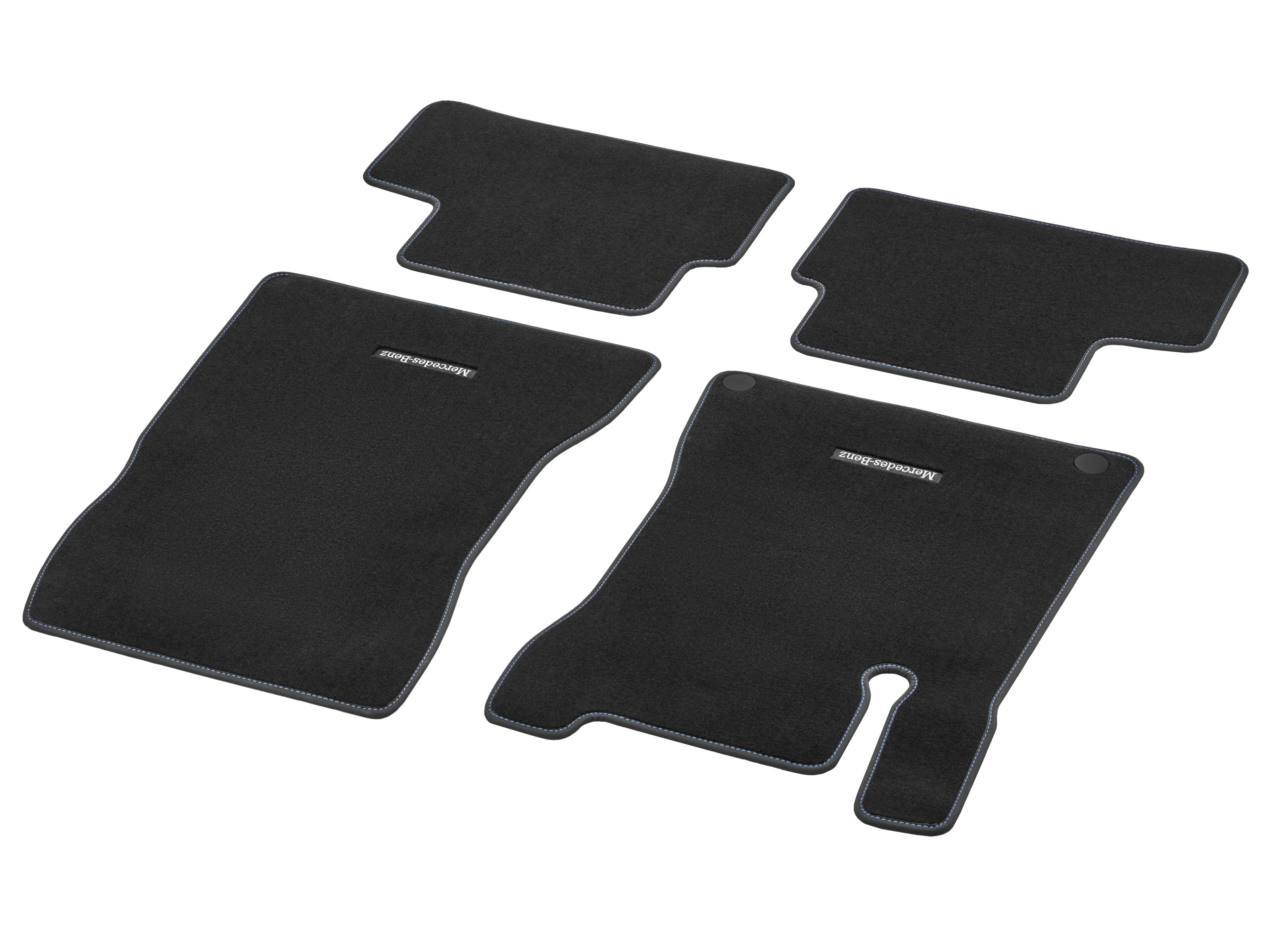 Velour floor mats CLASSIC, Set, Set of 4, Deep ocean blue topstitching - LHD, black