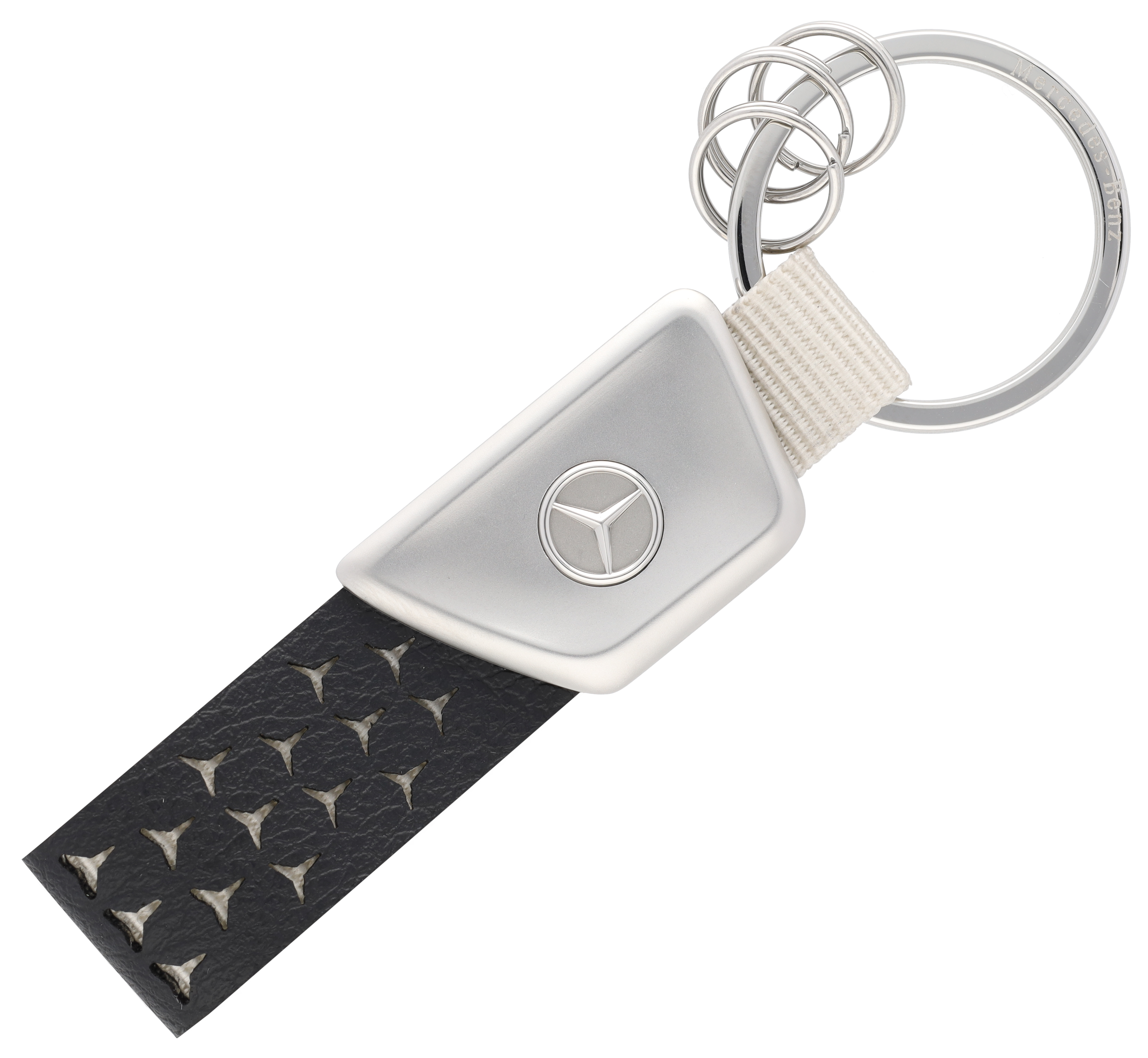 Key ring, Logo - black / silver-coloured, Stainless steel / Apple leather (vegan) / Nylon