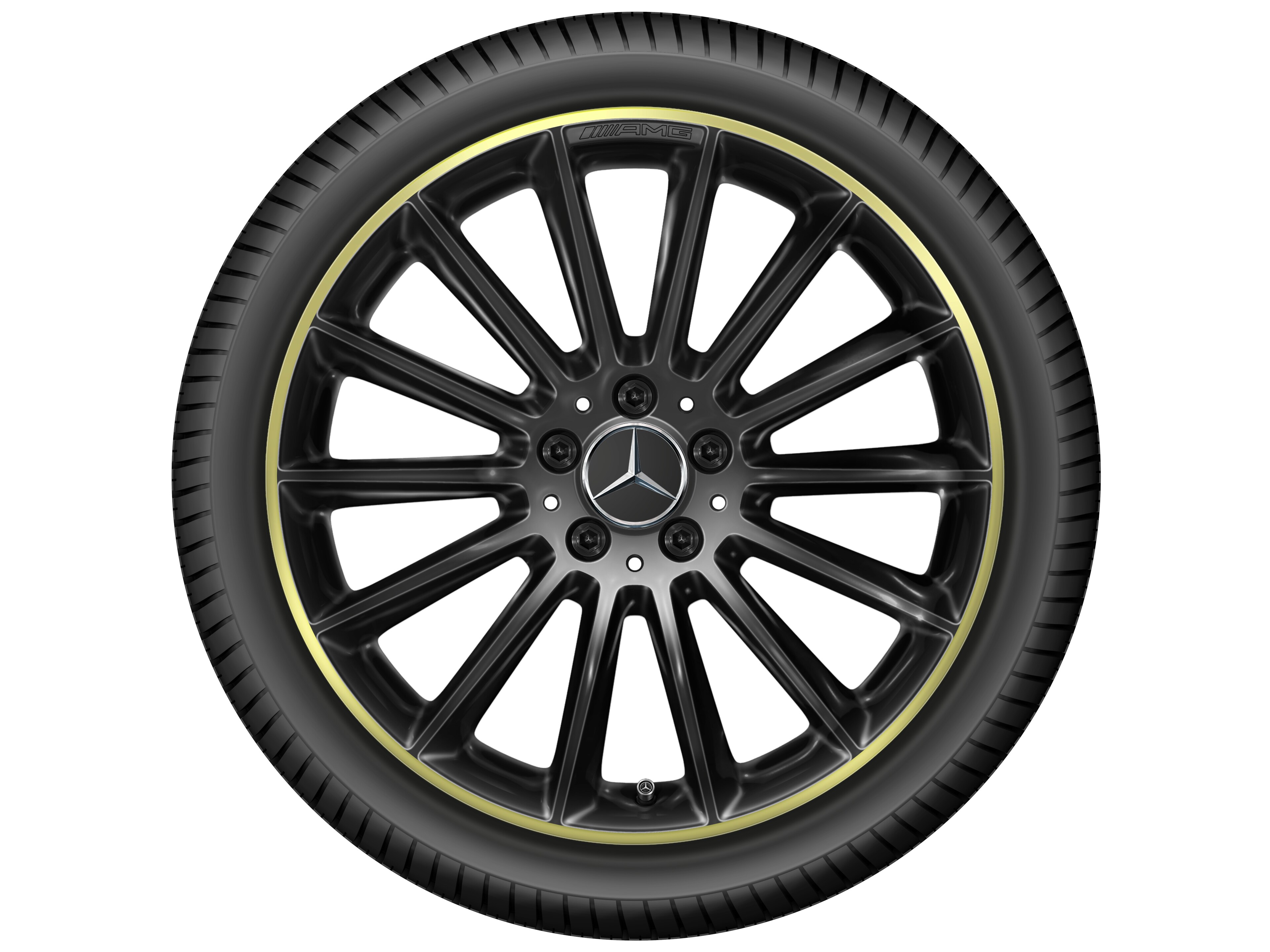 AMG multi-spoke wheel, 48.3 cm (19-inch), Rim flange, painted yellow - 7,5 J x 19 ET 49, black