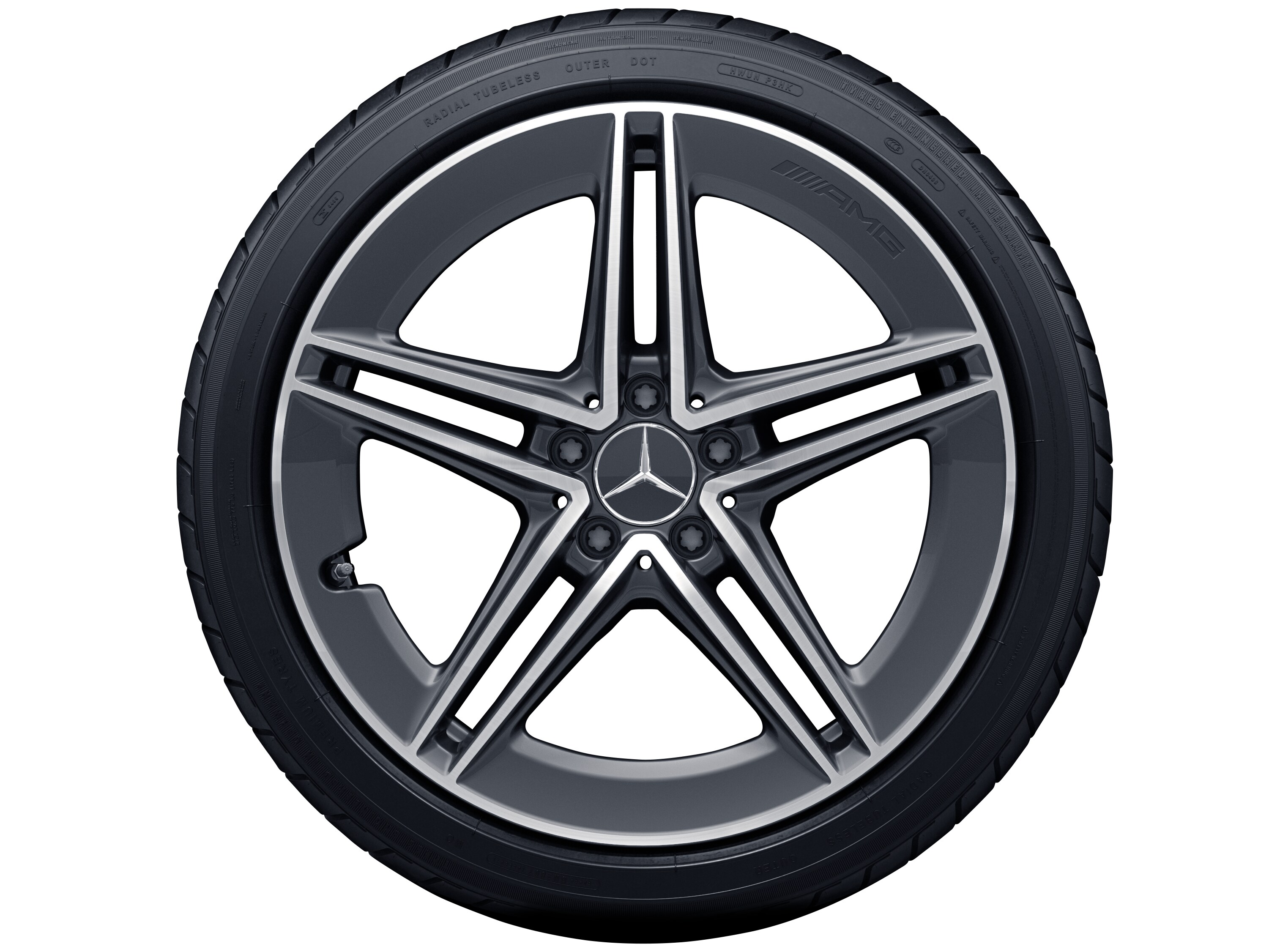 AMG 5-twin-spoke wheel, 48.3 cm (19-inch) - 8,5 J x 19 ET 38, tantalite grey, high-sheen