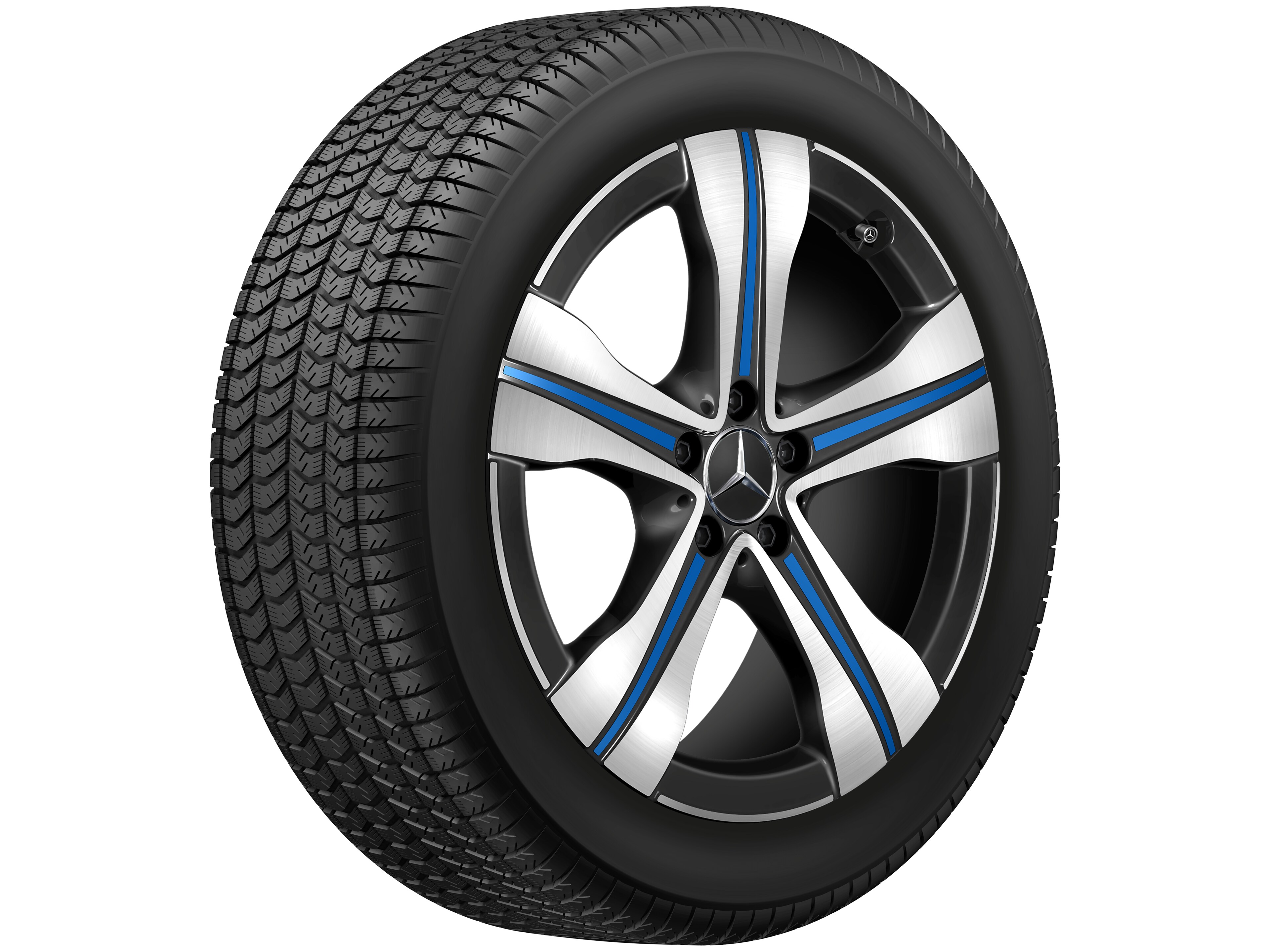 5-spoke wheel, Aero, 48.3 cm (19-inch), High-sheen finish, with blue elements - 7,5 J x 19 ET 53,5, black / blue, high-sheen