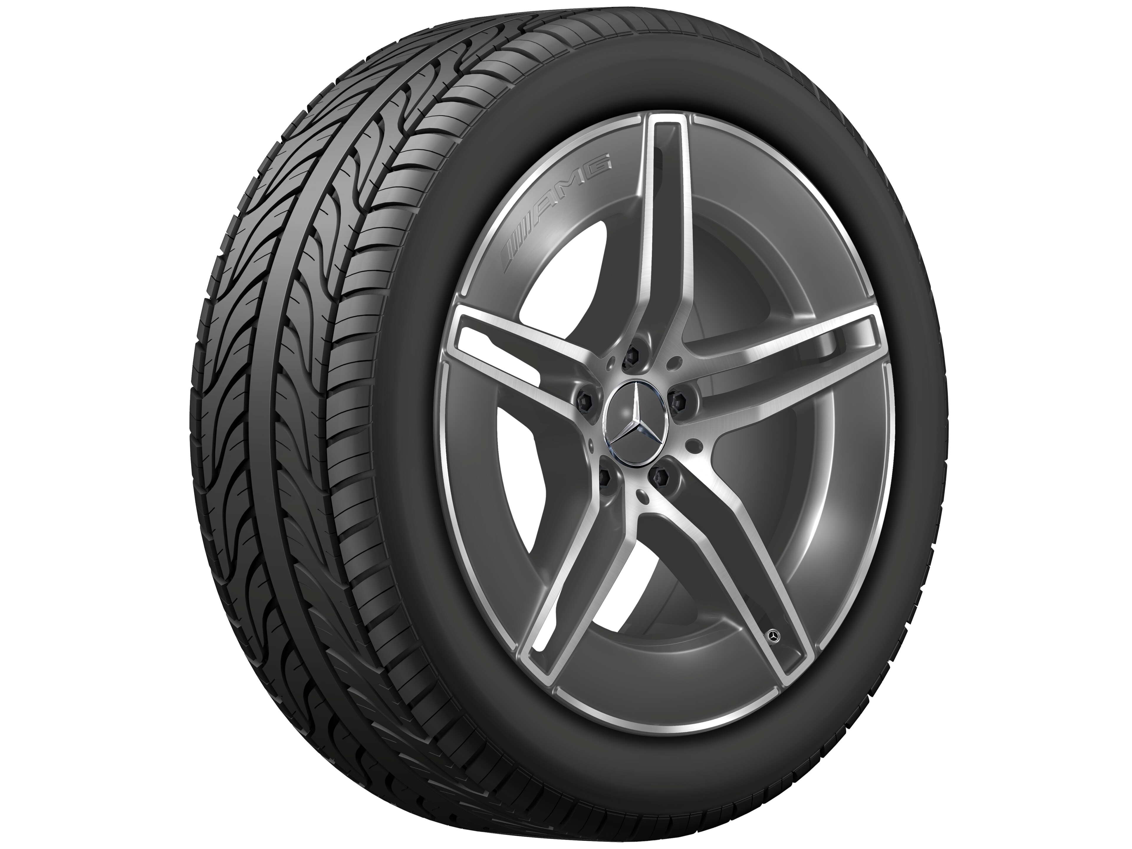 AMG light-alloy wheel, in 5-twin-spoke design, 48.3 cm (19-inch) - 9,5 J x 19 ET 51, tantalite grey, high-sheen