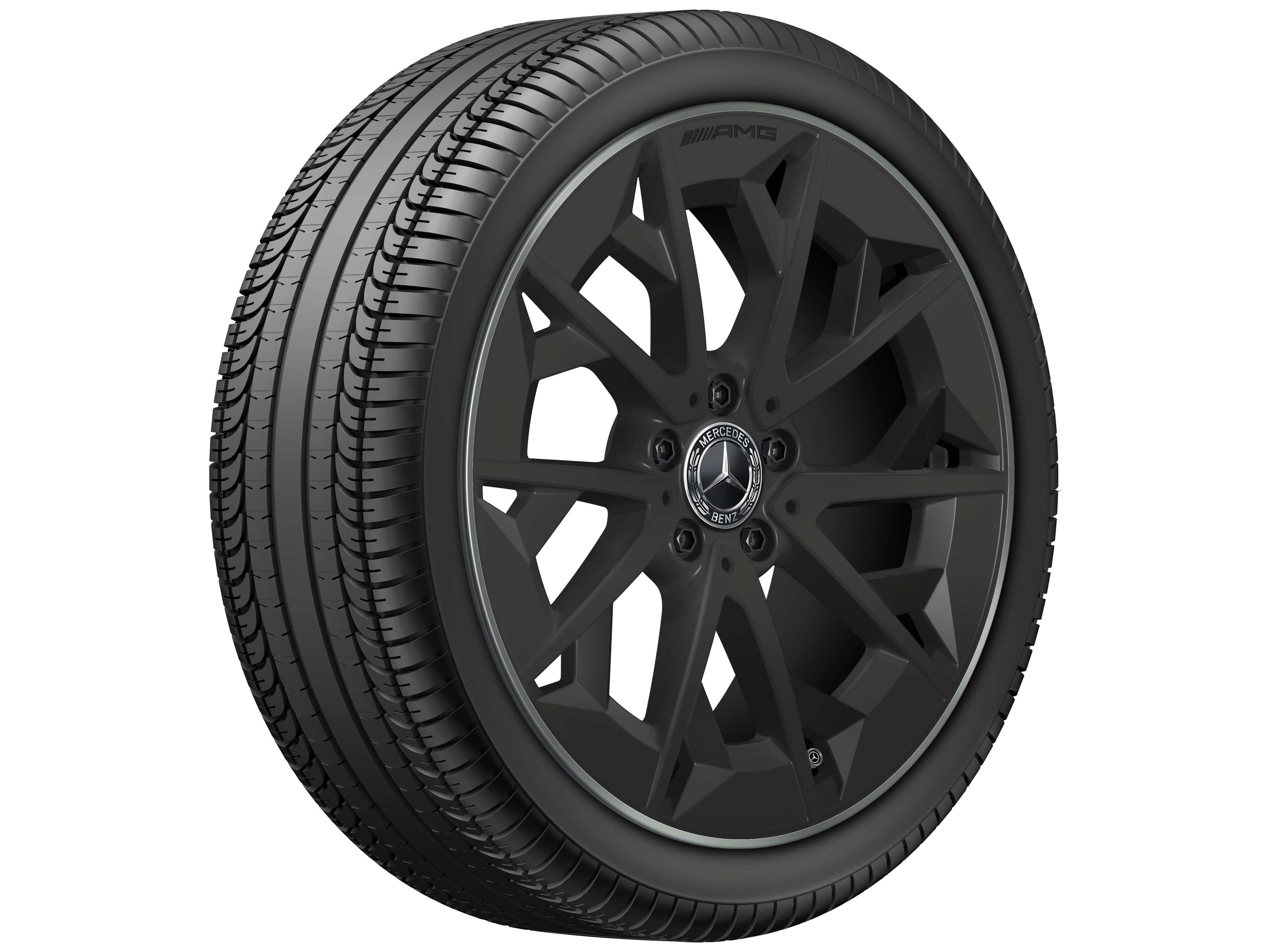 AMG light-alloy wheel, in cross-spoke design, 48.3 cm (19-inch) - 7,5 J x 19 ET 48,4, matt black / techgold matt