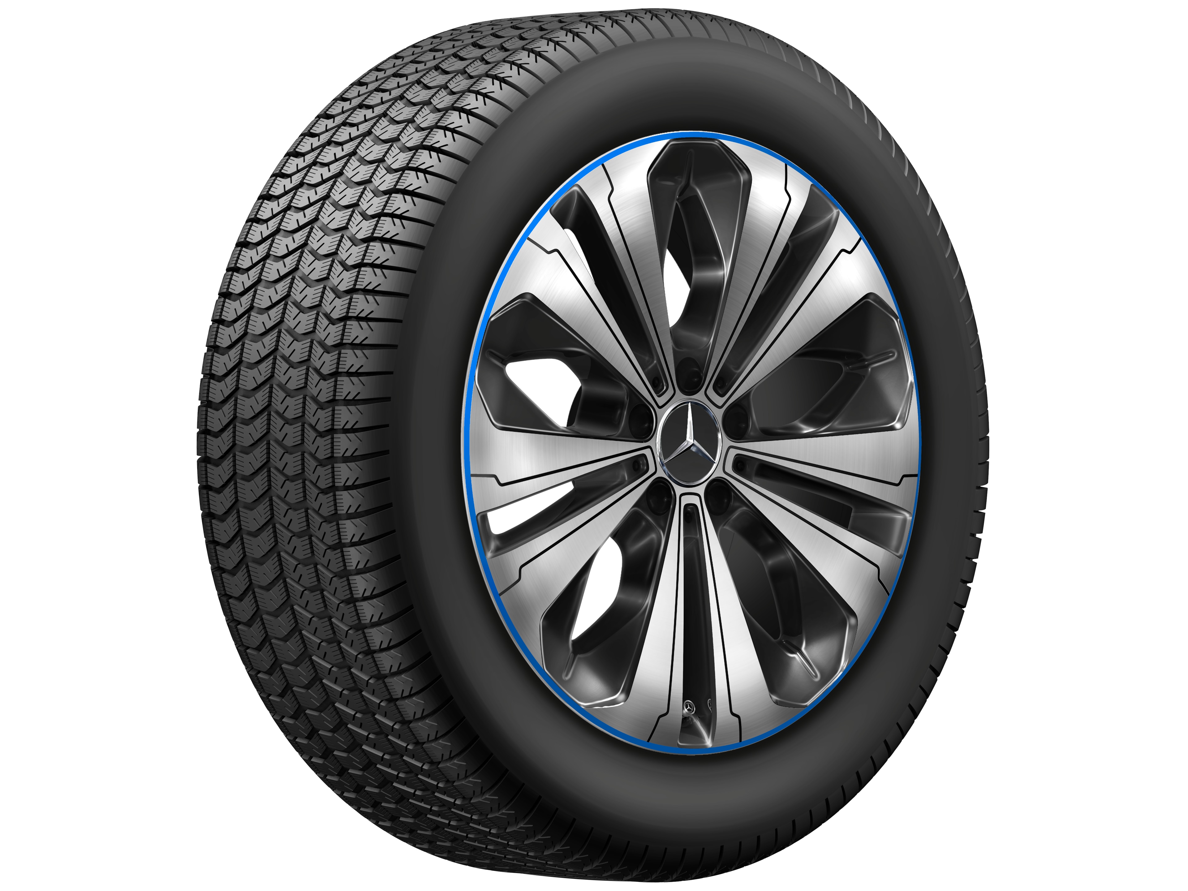 5-twin-spoke wheel, Aero, 48.3 cm (19-inch), High-sheen finish, with blue rim flange - 8 J x 19 ET 34, black, high-sheen