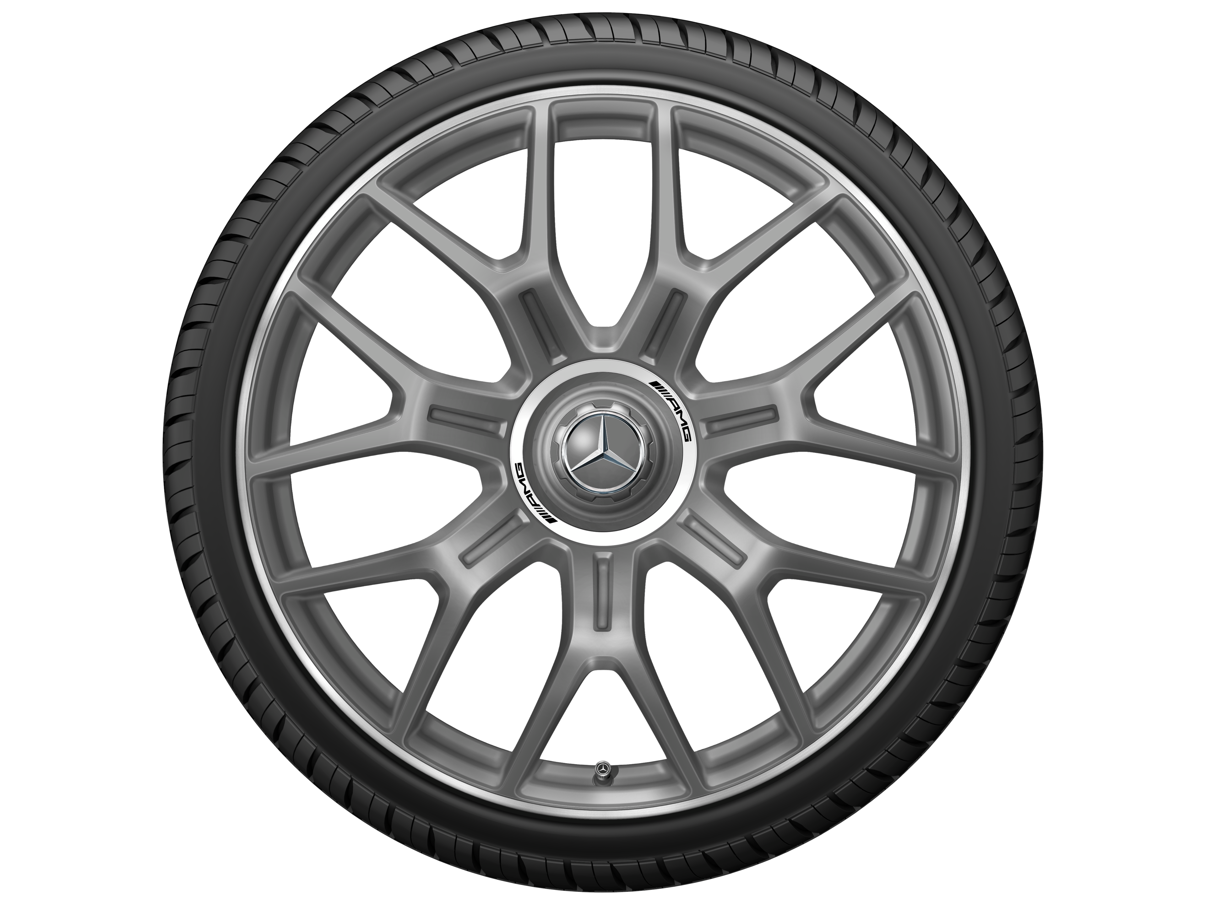 AMG forged wheel in cross-spoke design, 53.3 cm (21-inch), High-sheen rim flange - 10 J x 21 ET 24, matt titanium grey, high-sheen rim flange