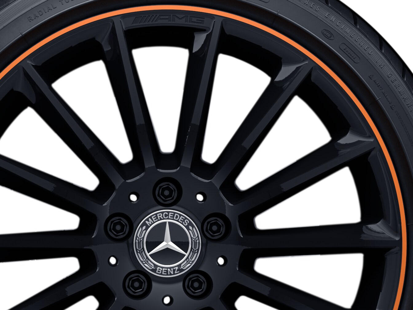 AMG multi-spoke wheel, 48.3 cm (19-inch), Rim flange, painted orange - 7,5 J x 19 ET 49, black