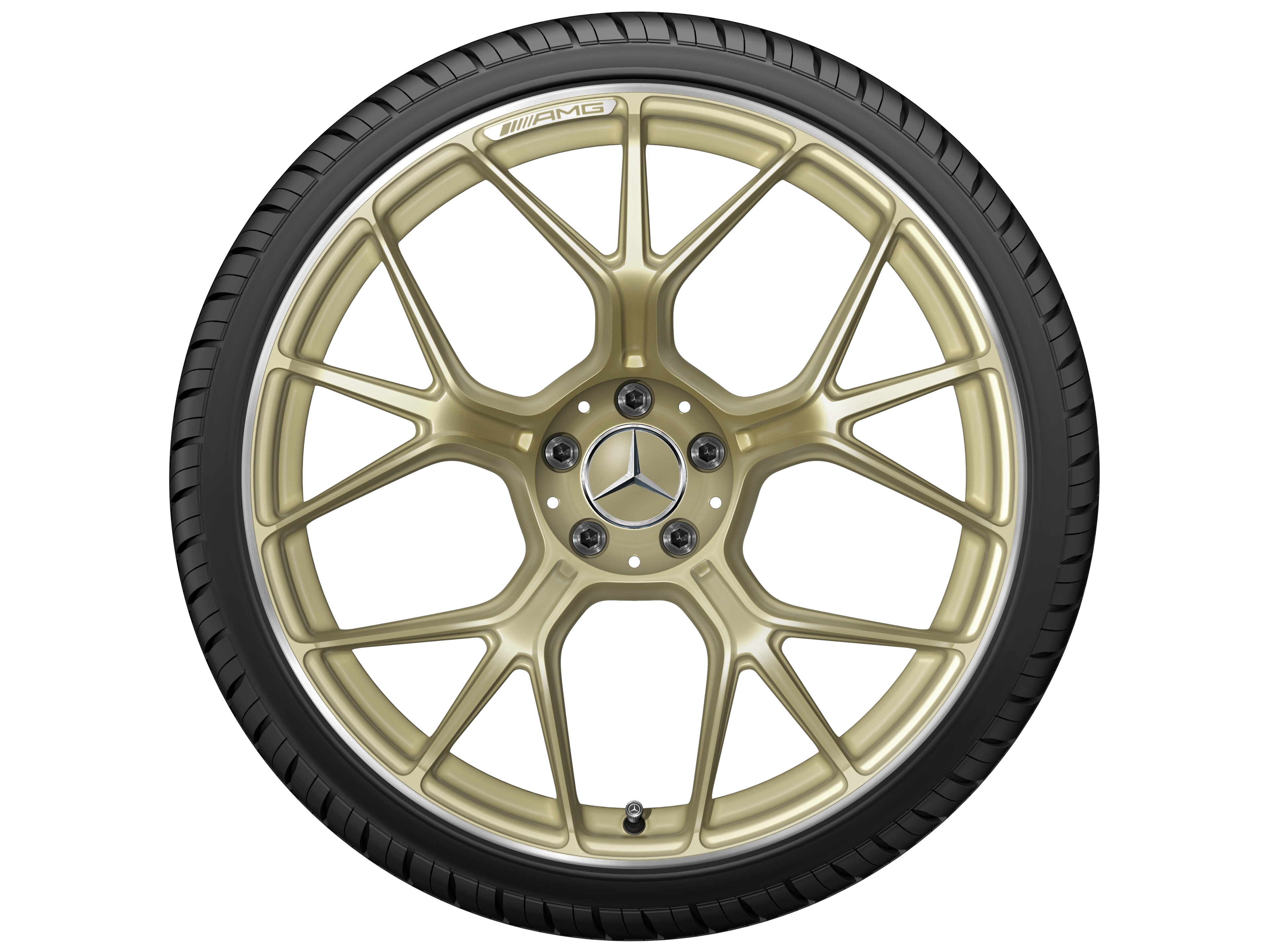 AMG forged wheel in cross-spoke design, 53.3 cm (21-inch) - 11 J x 21 ET 33, gold-coloured, high-sheen rim flange