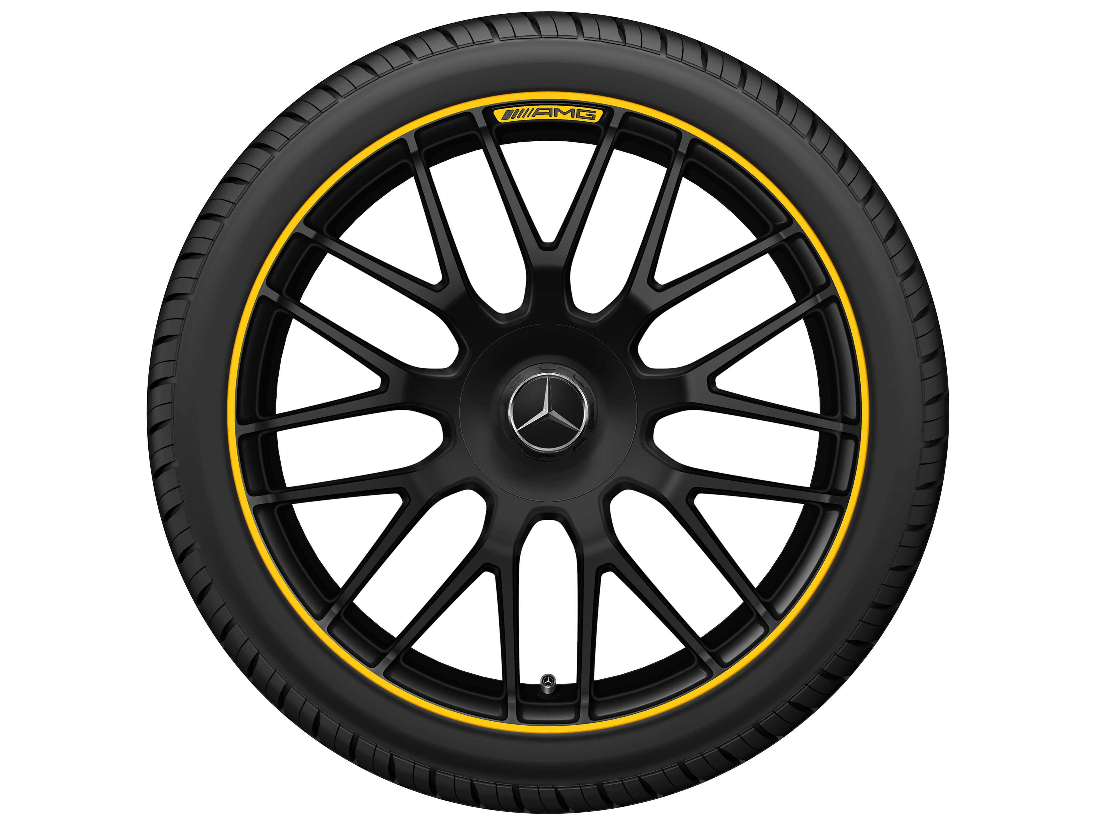 AMG forged wheel in cross-spoke design, 48.3 cm (19-inch), Rim flange, painted yellow - 9 J x 19 ET 25, matt black, high-sheen rim flange