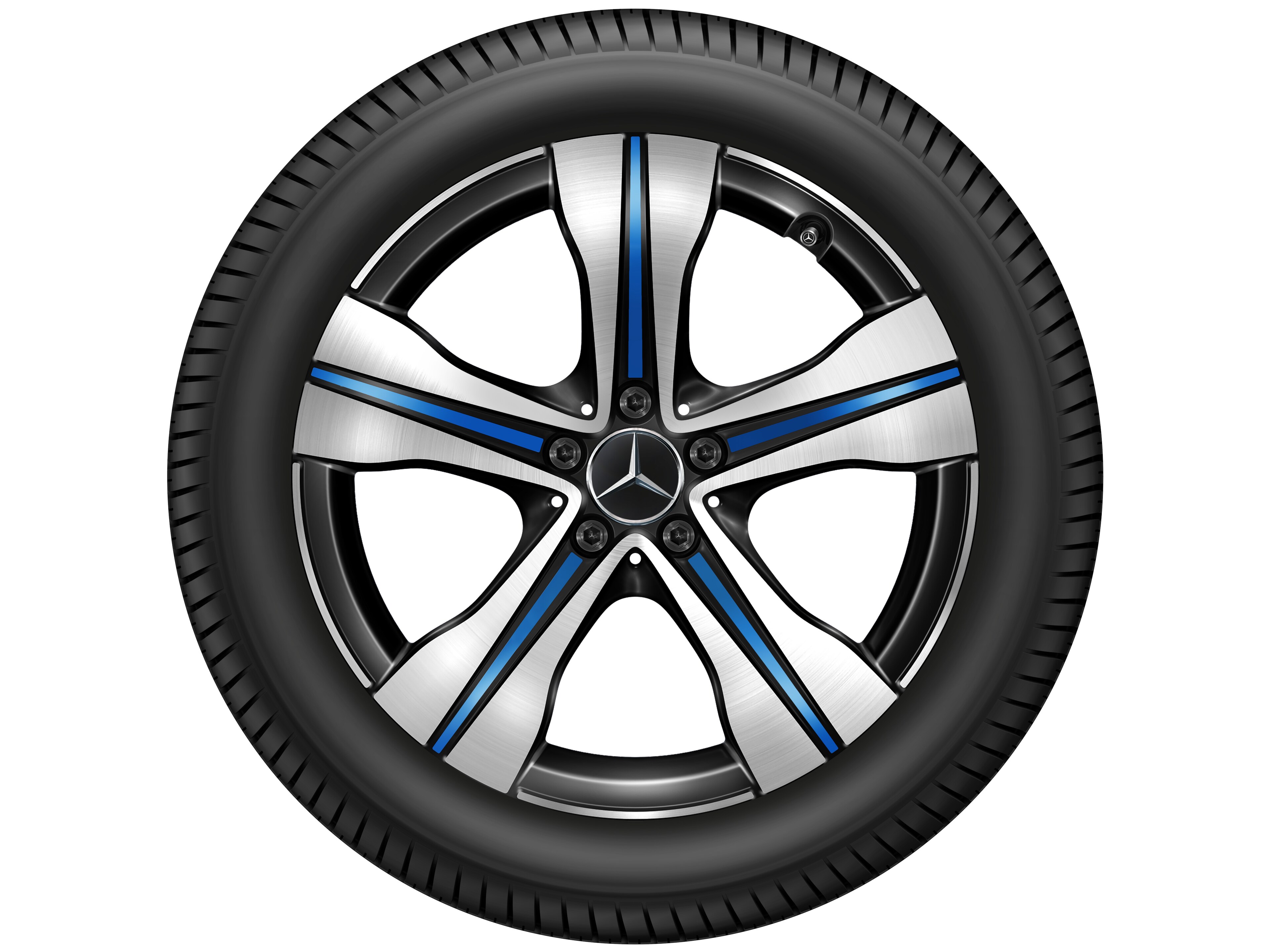 5-spoke wheel, Aero, 48.3 cm (19-inch), High-sheen finish, with blue elements - 7,5 J x 19 ET 53,5, black / blue, high-sheen