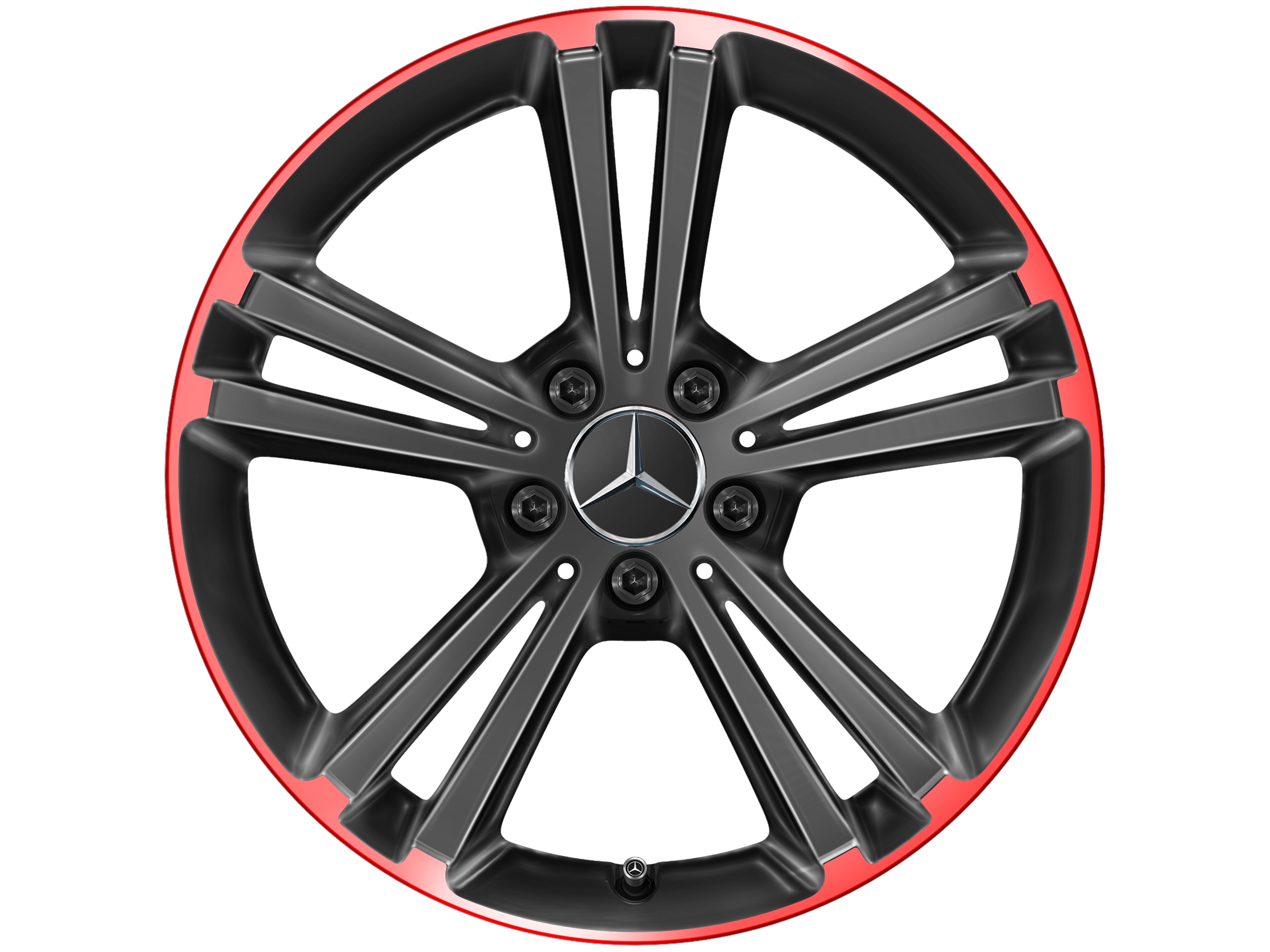 5-twin-spoke wheel, 45.7 cm (18-inch), Rim flange, red - 7,5 J x 18 ET 49, black / red, high-sheen rim flange