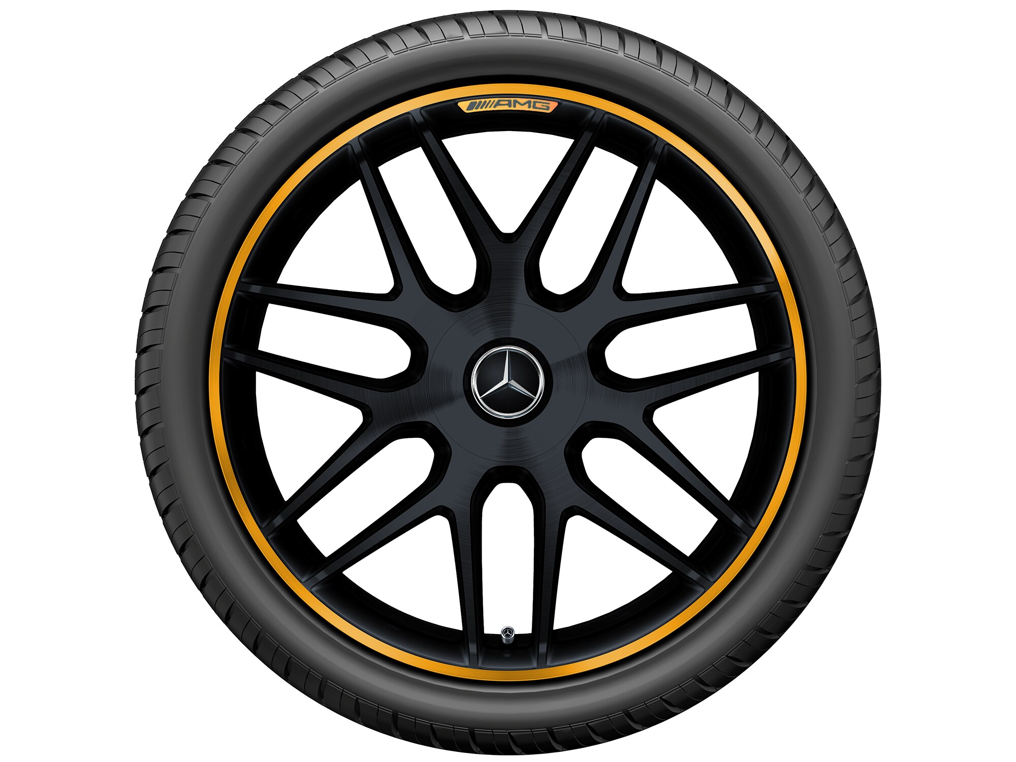 AMG forged wheel in cross-spoke design, 53.3 cm (21-inch), Rim flange, painted yellow - 10 J x 21 ET 28, matt black, high-sheen