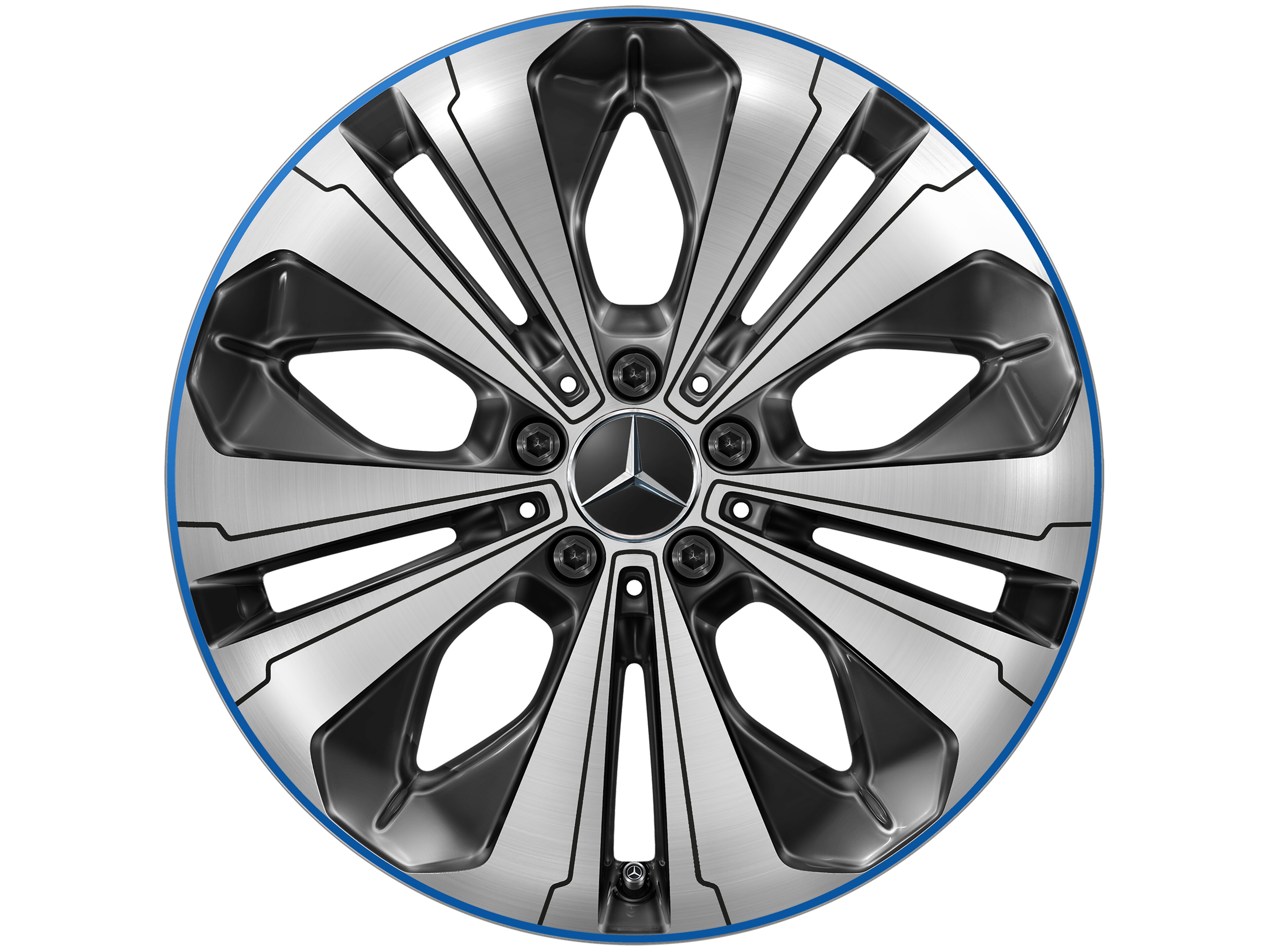 5-twin-spoke wheel, Aero, 48.3 cm (19-inch), High-sheen finish, with blue rim flange - 8 J x 19 ET 34, black, high-sheen