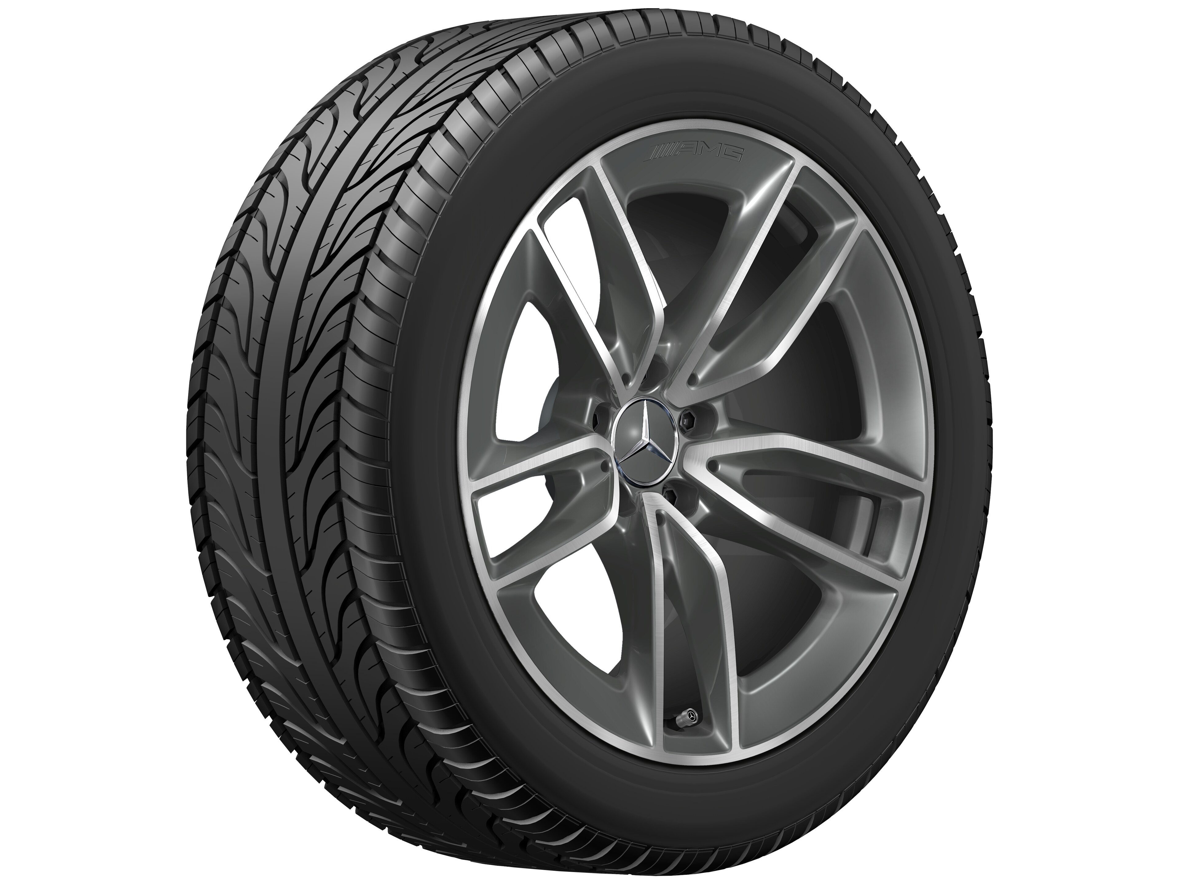 AMG 5-twin-spoke wheel, 48.3 cm (19-inch) - 9,5 J x 19 ET 22,5, tantalite grey, high-sheen