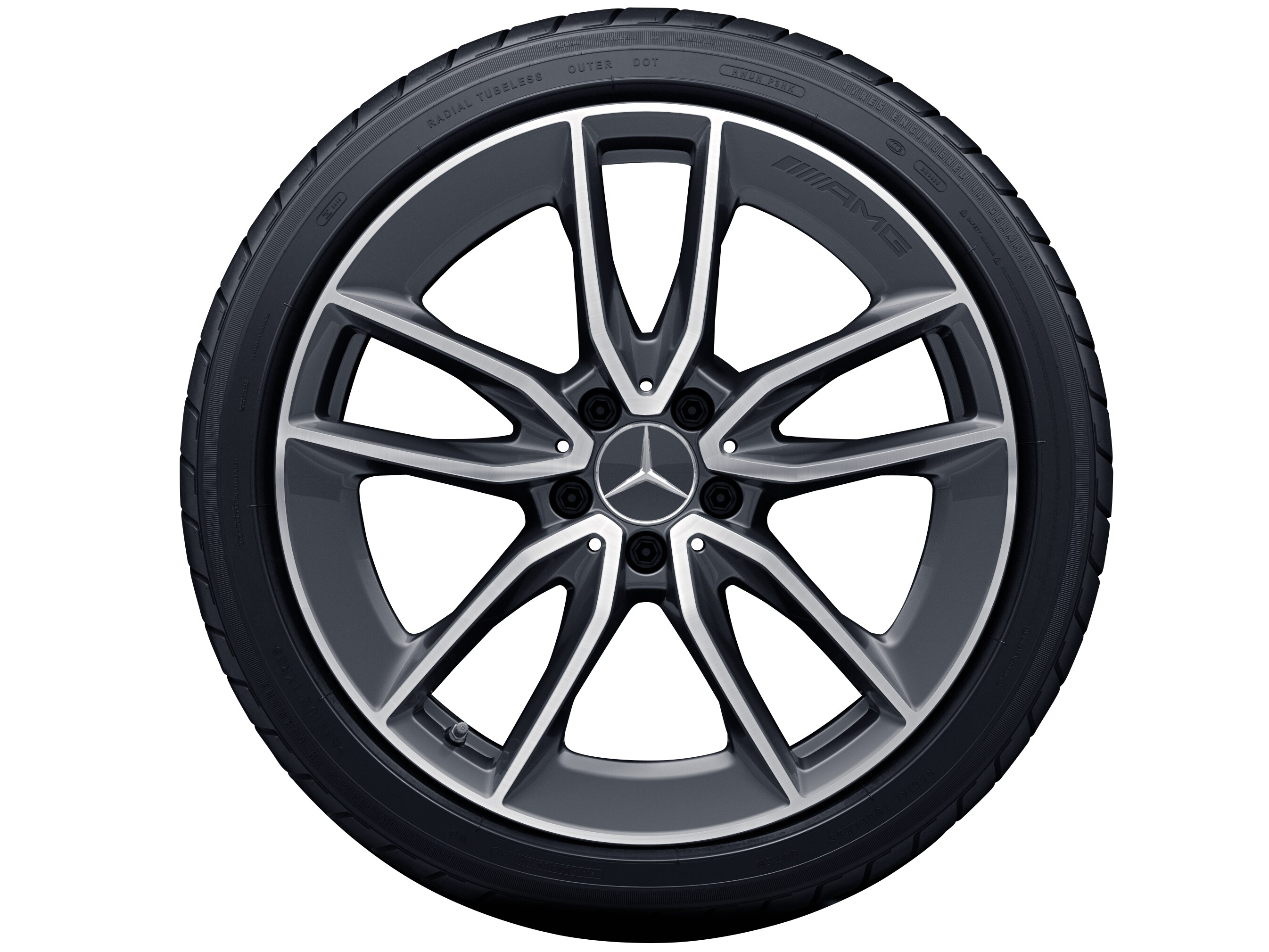 AMG 5-twin-spoke wheel, 48.3 cm (19-inch) - 8,5 J x 19 ET 52, tantalite grey, high-sheen