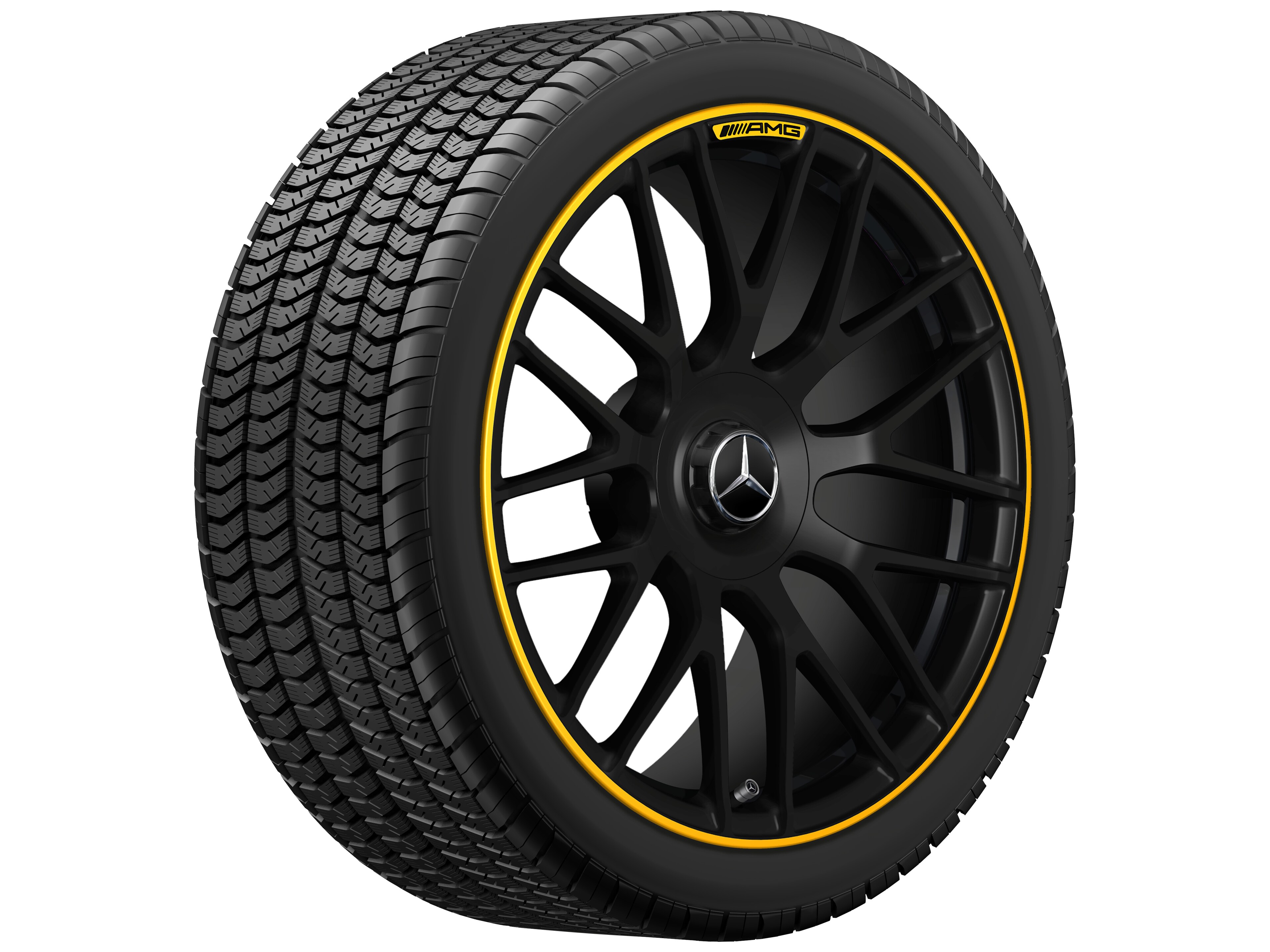 AMG forged wheel in cross-spoke design, 48.3 cm (19-inch), Rim flange, painted yellow - 9 J x 19 ET 25, matt black, high-sheen rim flange