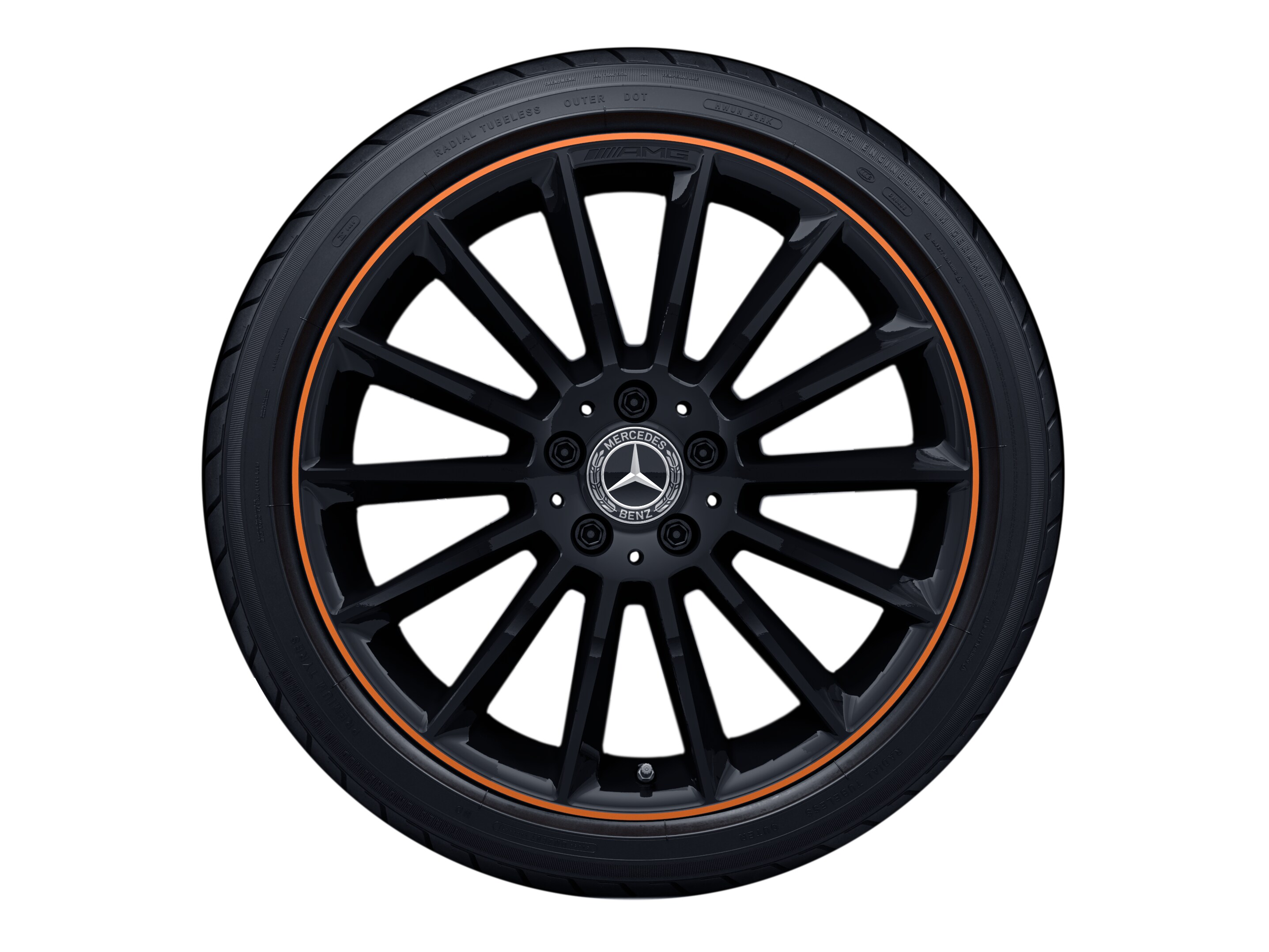AMG multi-spoke wheel, 48.3 cm (19-inch), Rim flange, painted orange - 7,5 J x 19 ET 49, black