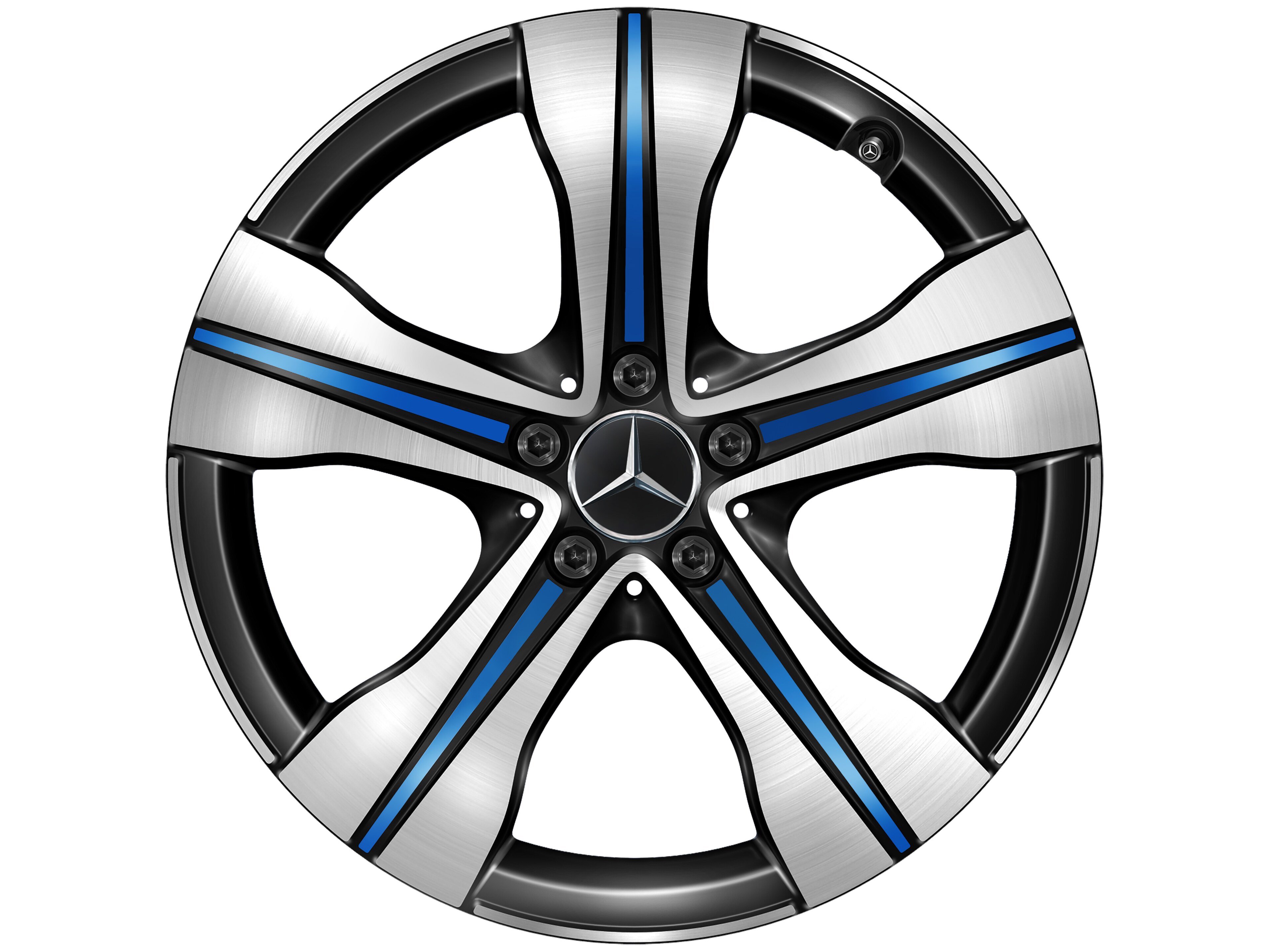 5-spoke wheel, Aero, 48.3 cm (19-inch), High-sheen finish, with blue elements - 7,5 J x 19 ET 53,5, black / blue, high-sheen