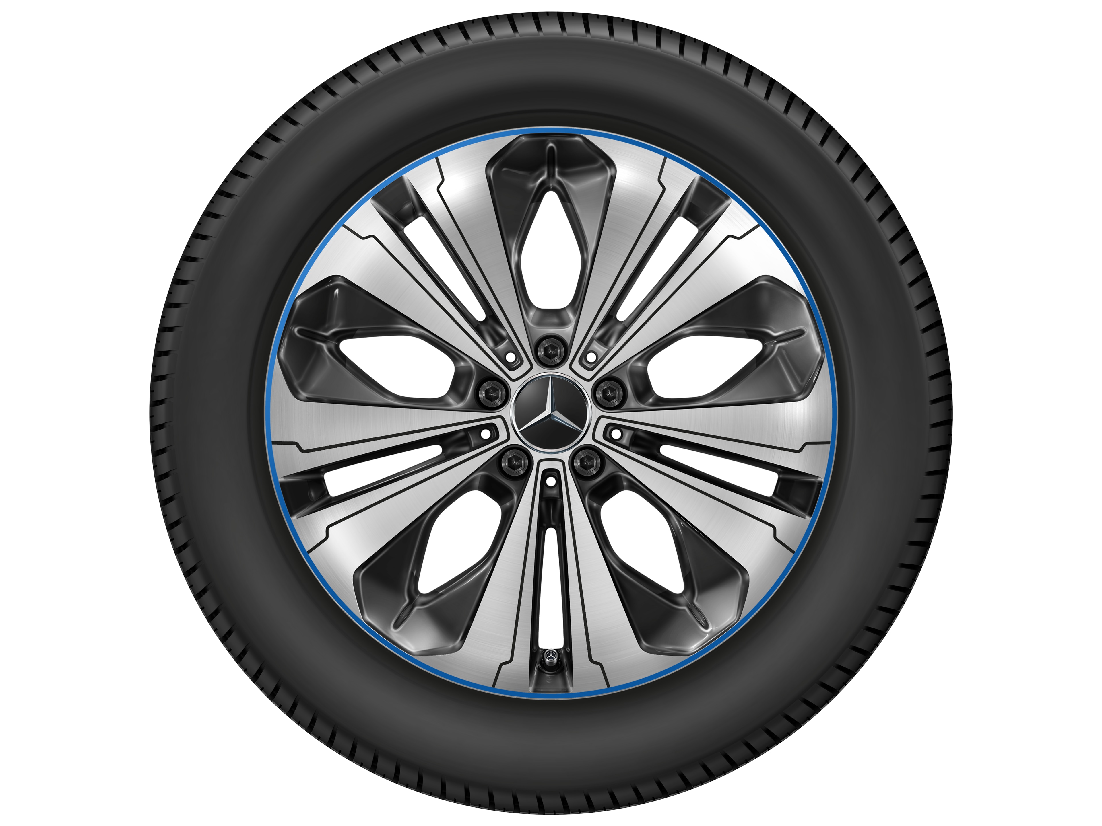 5-twin-spoke wheel, Aero, 48.3 cm (19-inch), High-sheen finish, with blue rim flange - 8 J x 19 ET 34, black, high-sheen